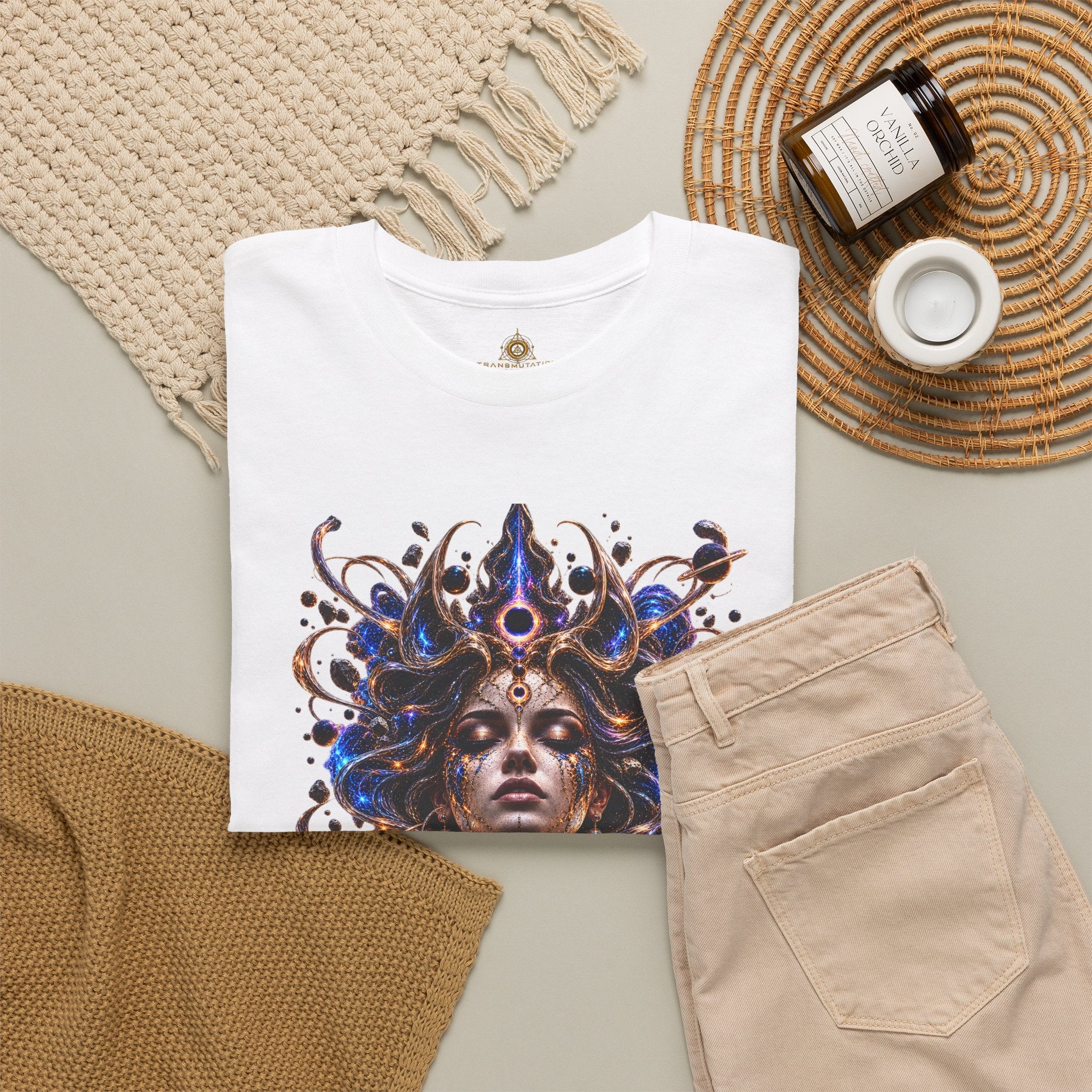 Cosmic Oracle T-Shirt, Psychedelic Goddess Graphic Tee, Celestial Fantasy Art Shirt, Festival Streetwear, Mystical Unisex Tee