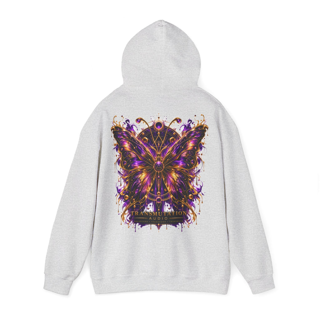 Transformation Butterfly Hoodie — Purple Gold Metamorphosis Graphic Hoodie
