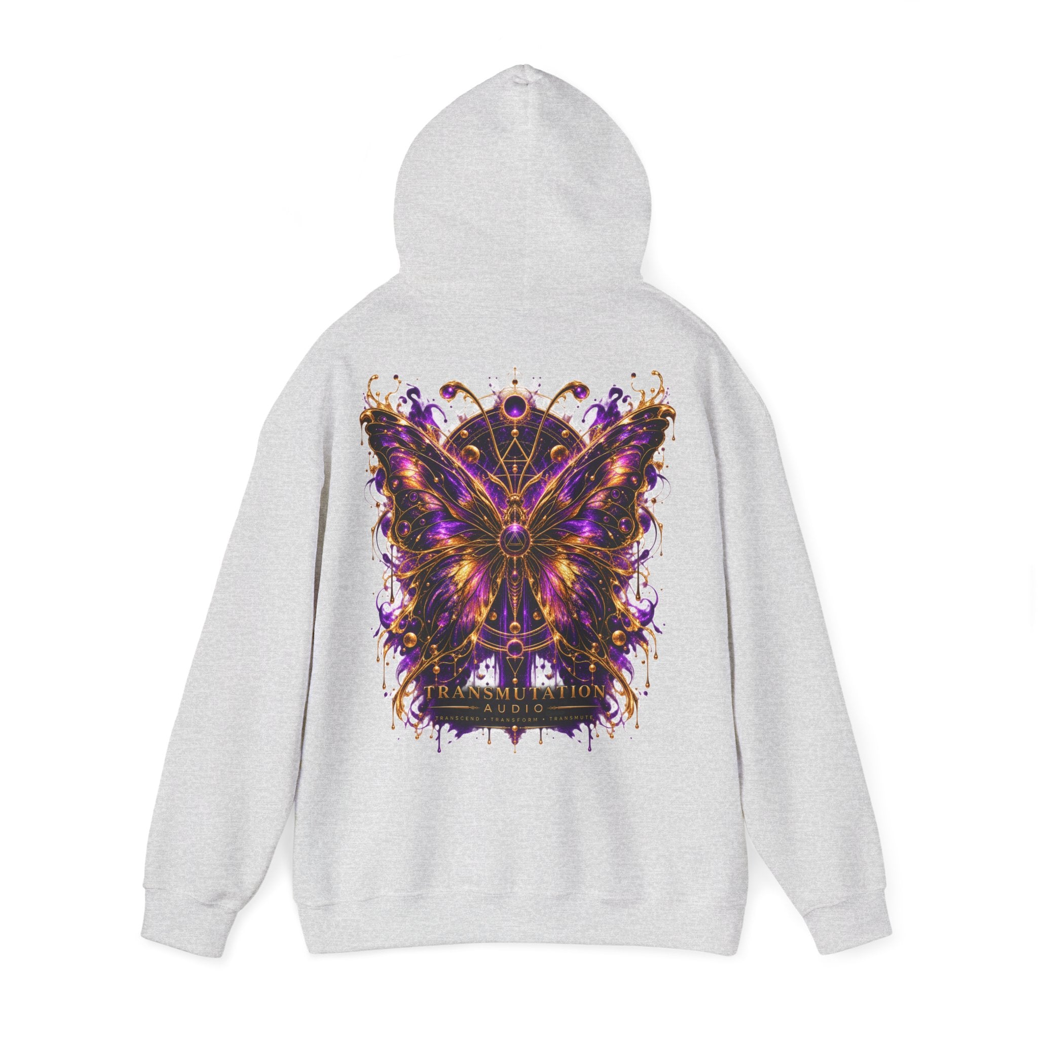 Transformation Butterfly Hoodie — Purple Gold Metamorphosis Graphic Hoodie