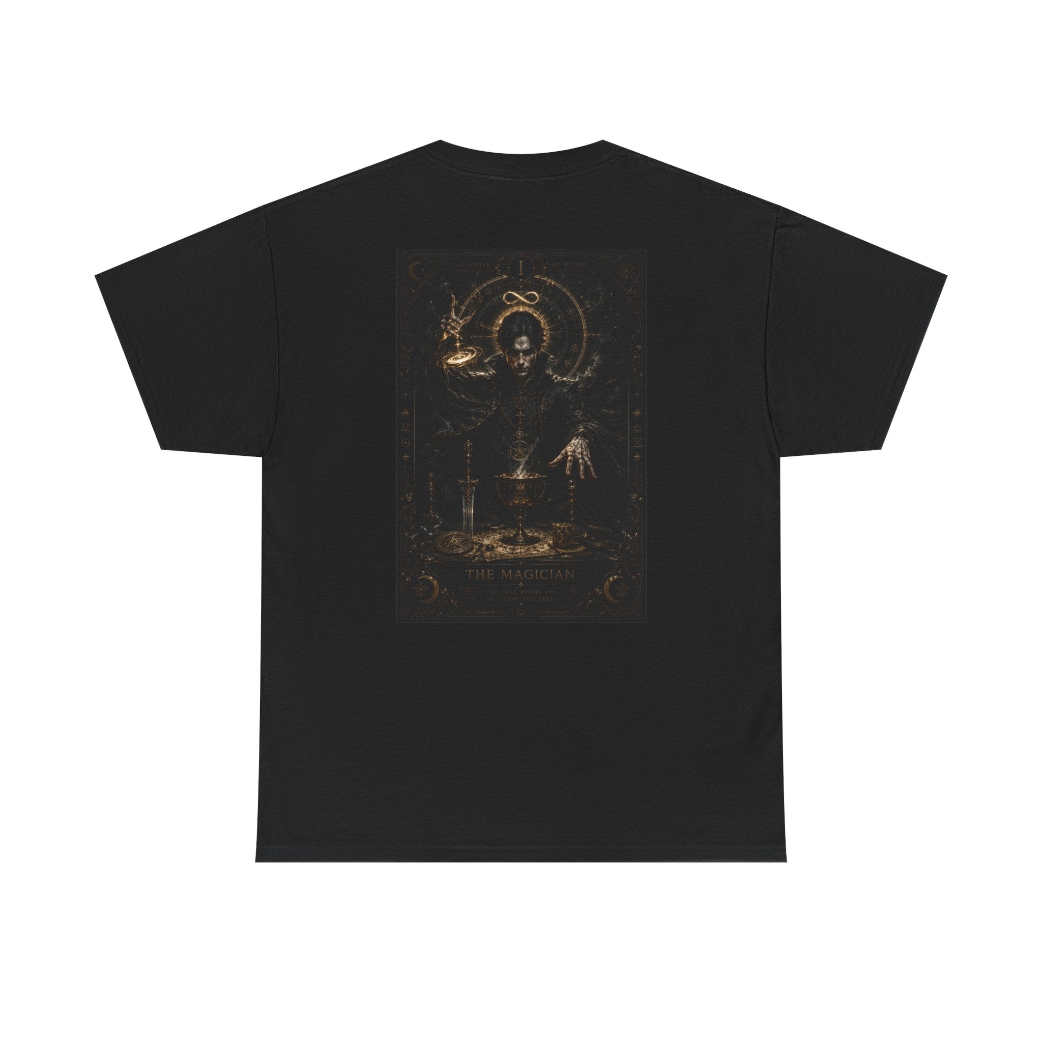 Occult Alchemist Graphic Tee — Dark Gothic Backprint with Gold Sigils