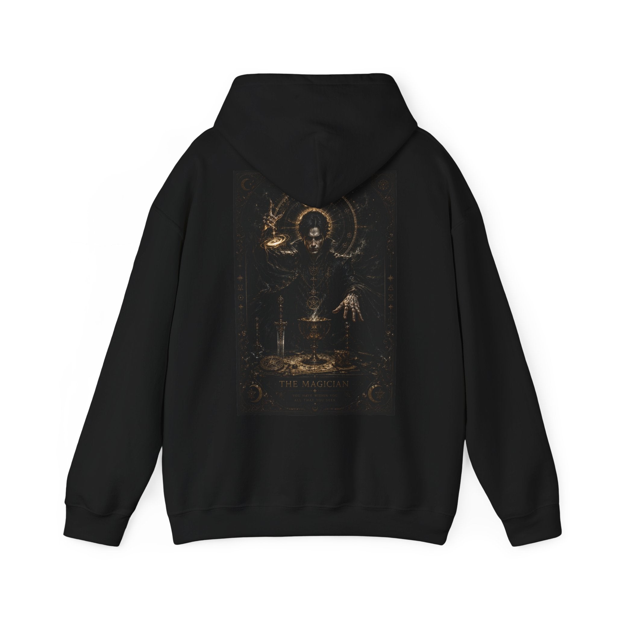 Occult Alchemist Hoodie — Mystical Gold Tarot-Style Backprint