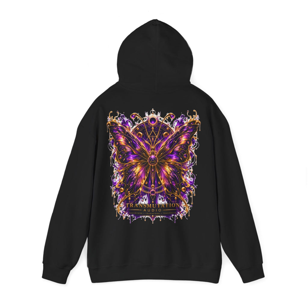 Transformation Butterfly Hoodie — Purple Gold Metamorphosis Graphic Hoodie