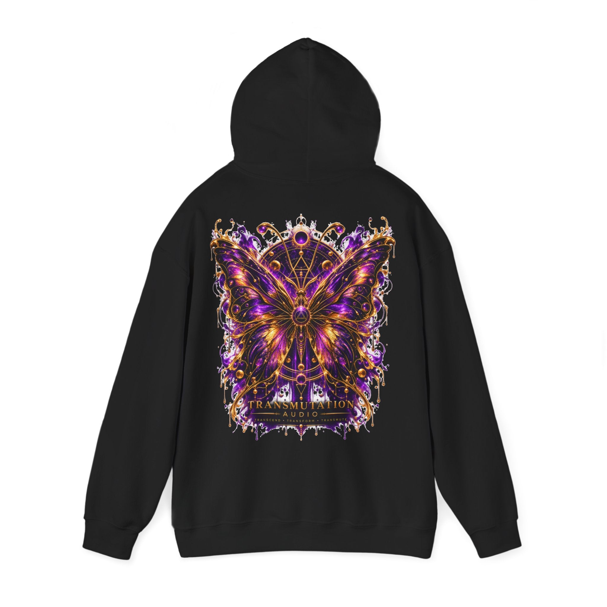 Transformation Butterfly Hoodie — Purple Gold Metamorphosis Graphic Hoodie