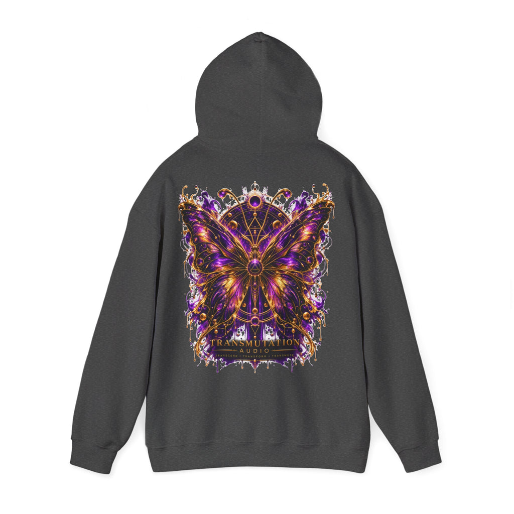 Transformation Butterfly Hoodie — Purple Gold Metamorphosis Graphic Hoodie