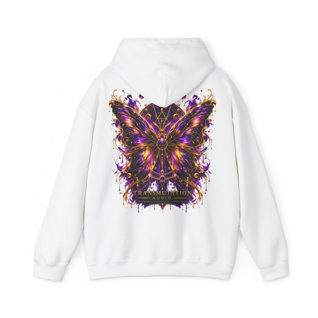 Transformation Butterfly Hoodie — Purple Gold Metamorphosis Graphic Hoodie