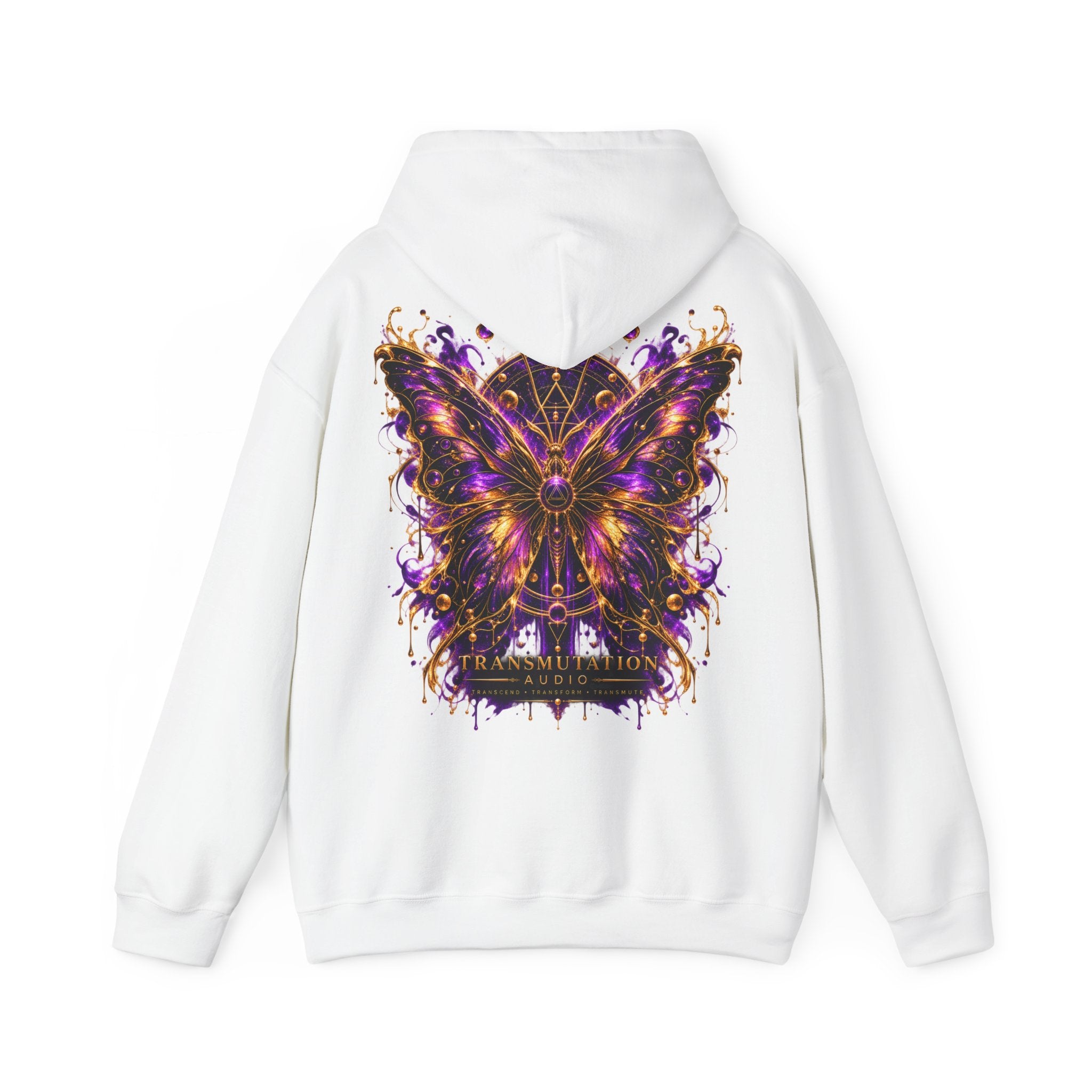 Transformation Butterfly Hoodie — Purple Gold Metamorphosis Graphic Hoodie