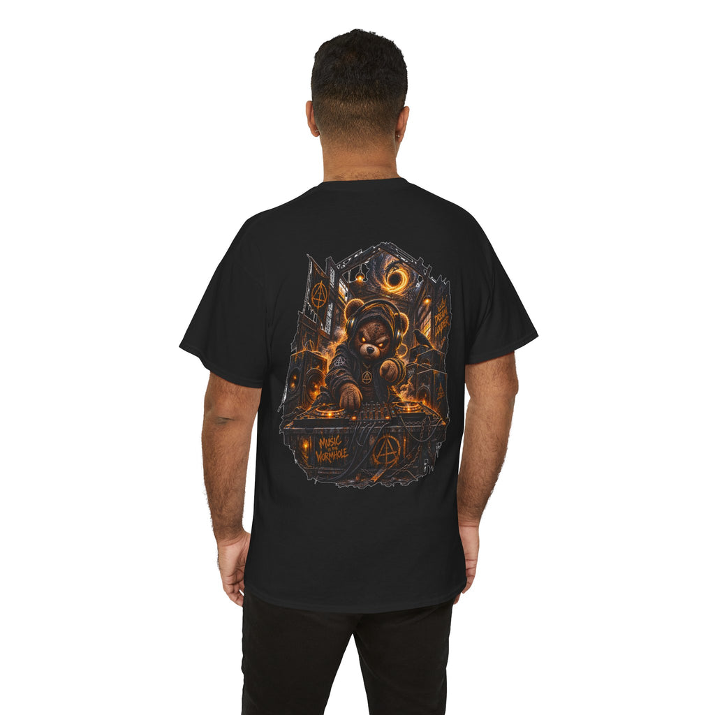 Graphic Tee — Dark Teddy Bear Night Scene with 'Little Monster' Back Print