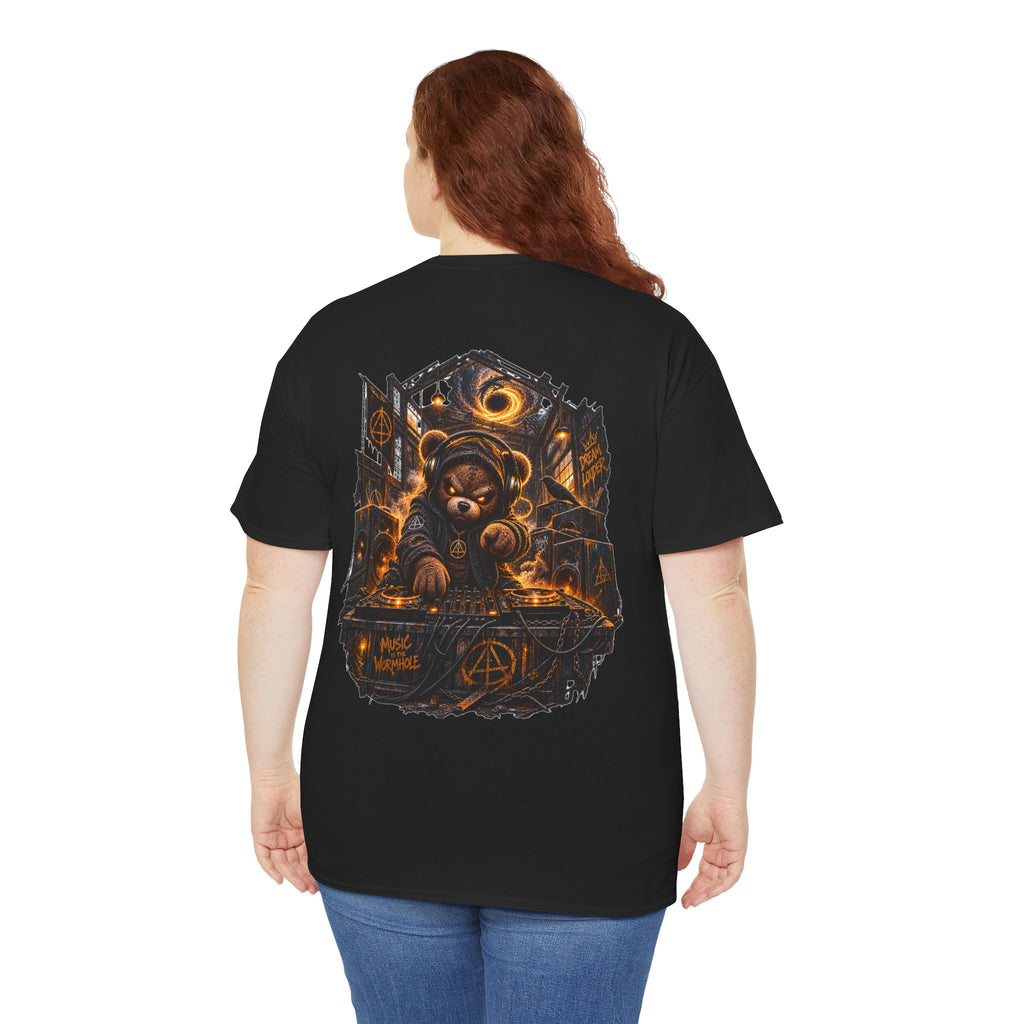 Graphic Tee — Dark Teddy Bear Night Scene with 'Little Monster' Back Print