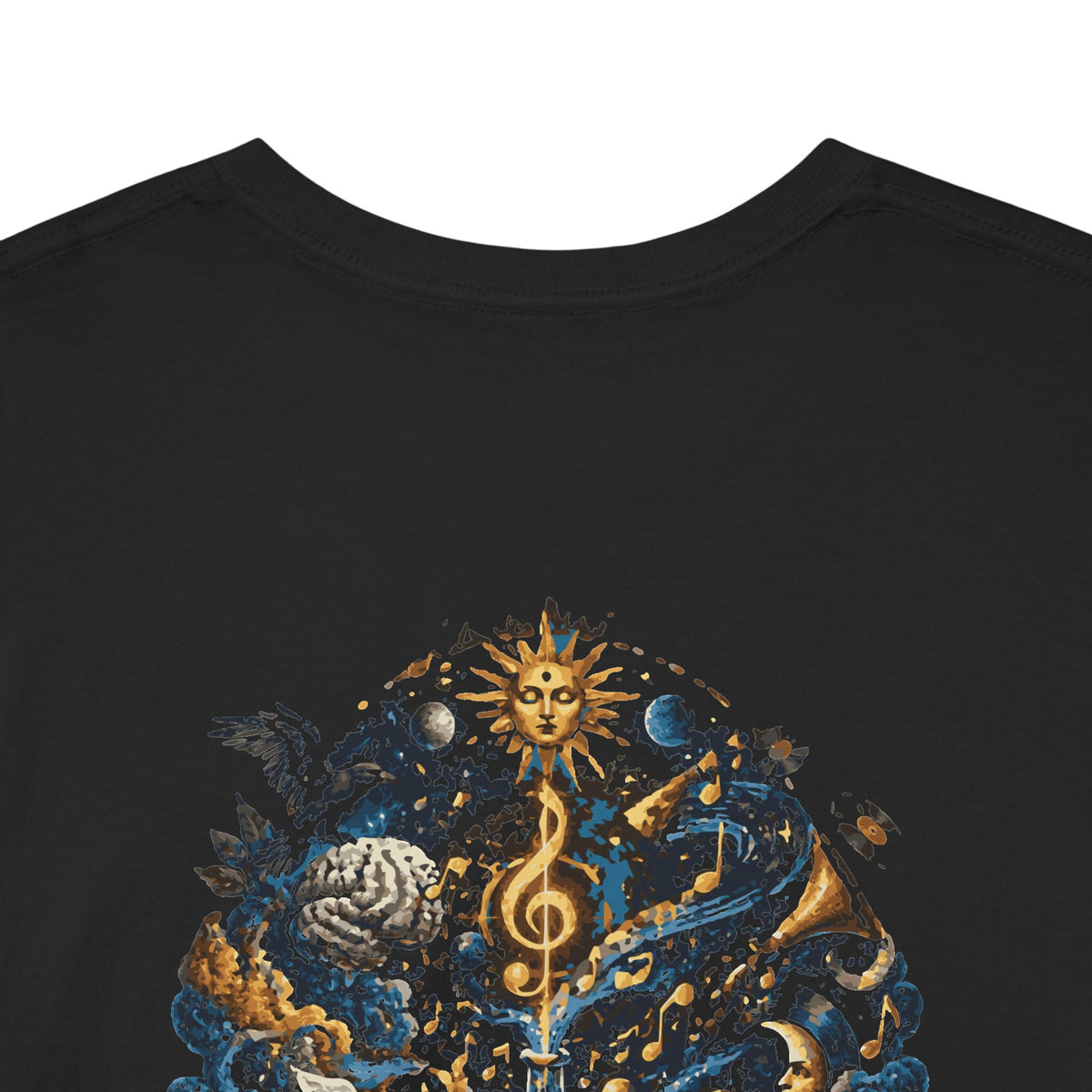 Mystic Oracle Graphic Tee — Surreal Blue & Gold Back Print