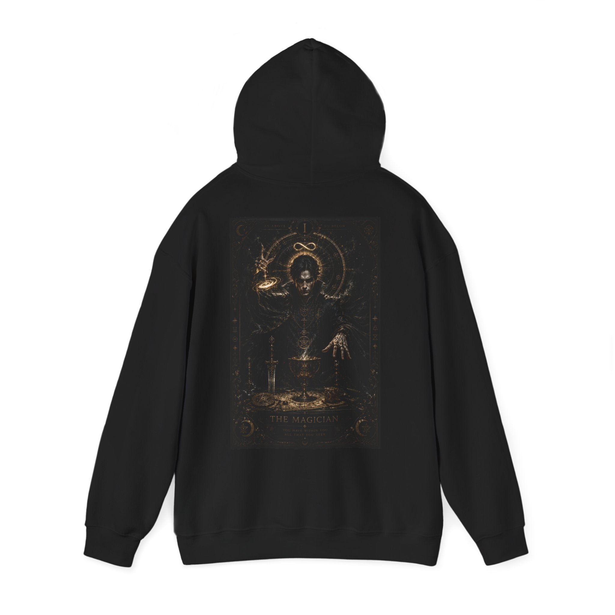 Occult Alchemist Hoodie — Mystical Gold Tarot-Style Backprint