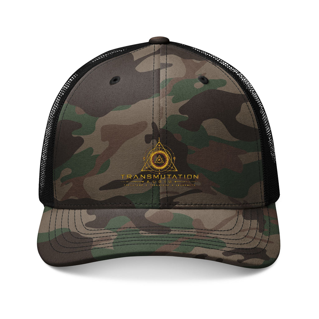 Camo Embroidered Trucker Hat — Outdoor Military-Style Mesh Cap