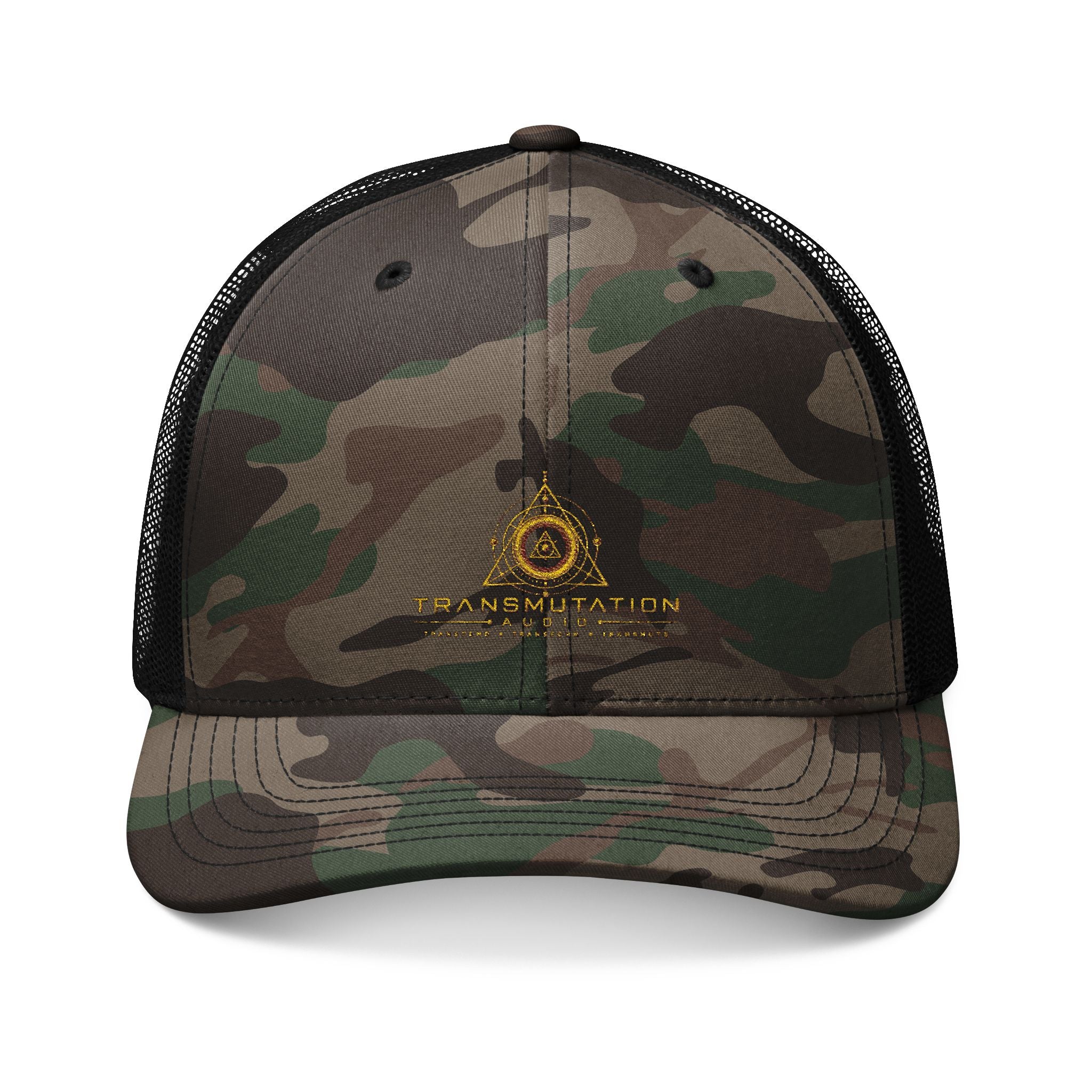 Camo Embroidered Trucker Hat — Outdoor Military-Style Mesh Cap
