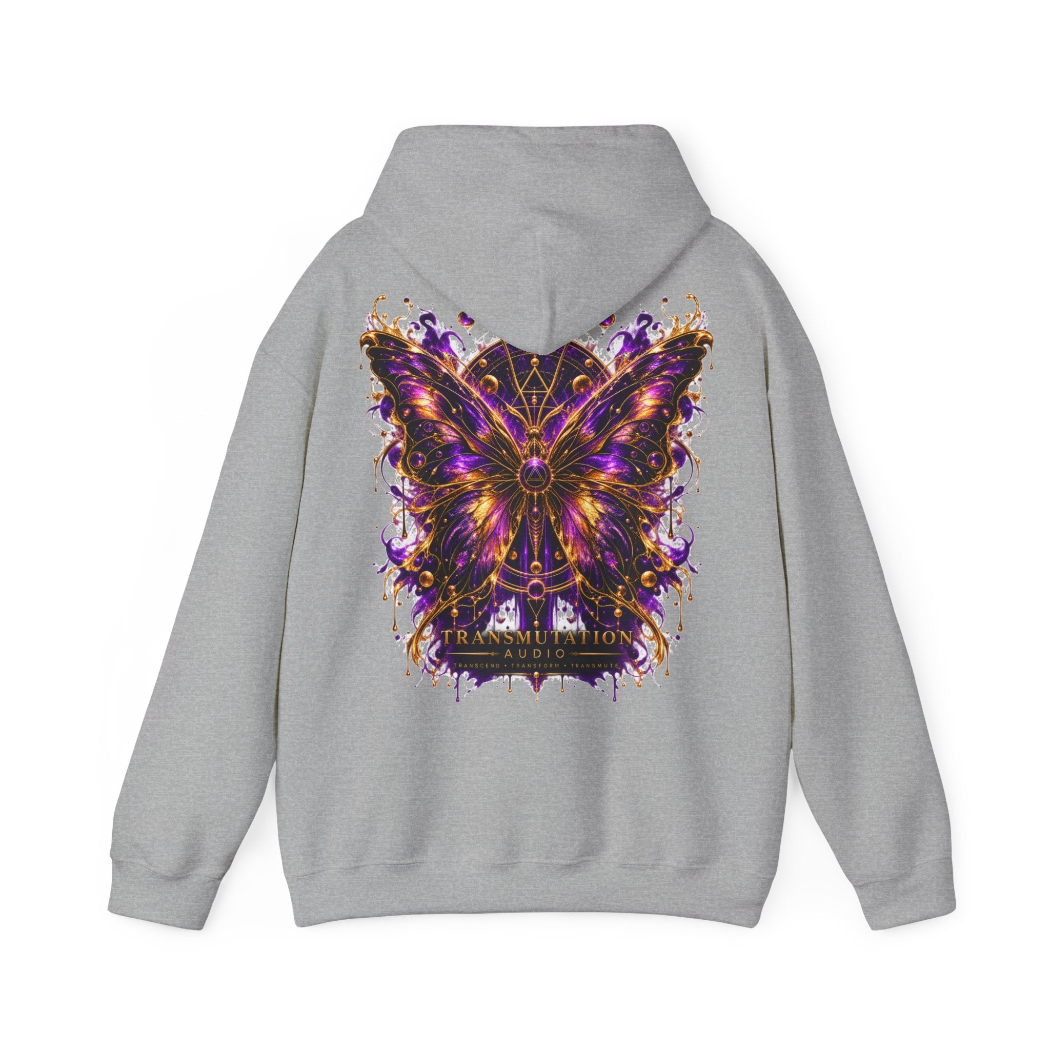 Transformation Butterfly Hoodie — Purple Gold Metamorphosis Graphic Hoodie