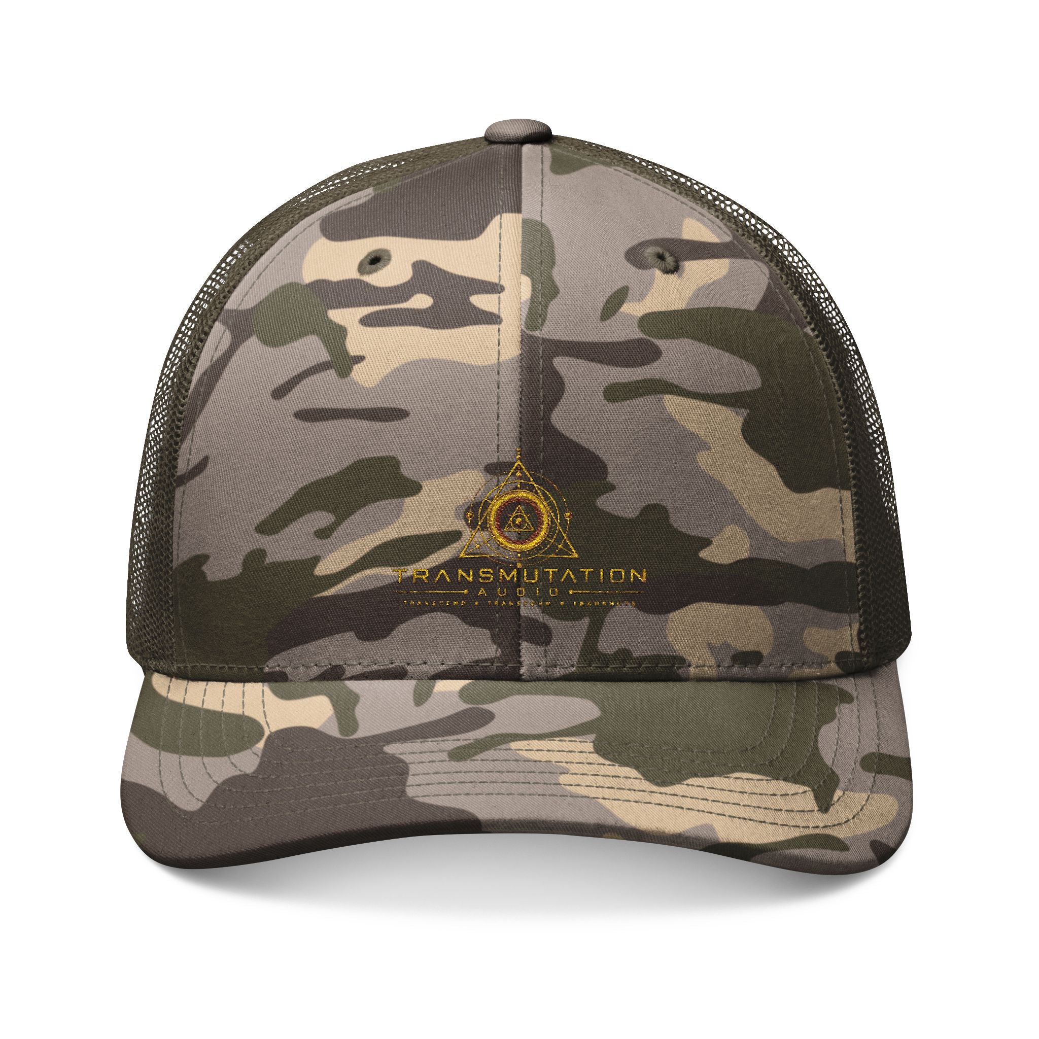 Camo Embroidered Trucker Hat — Outdoor Military-Style Mesh Cap