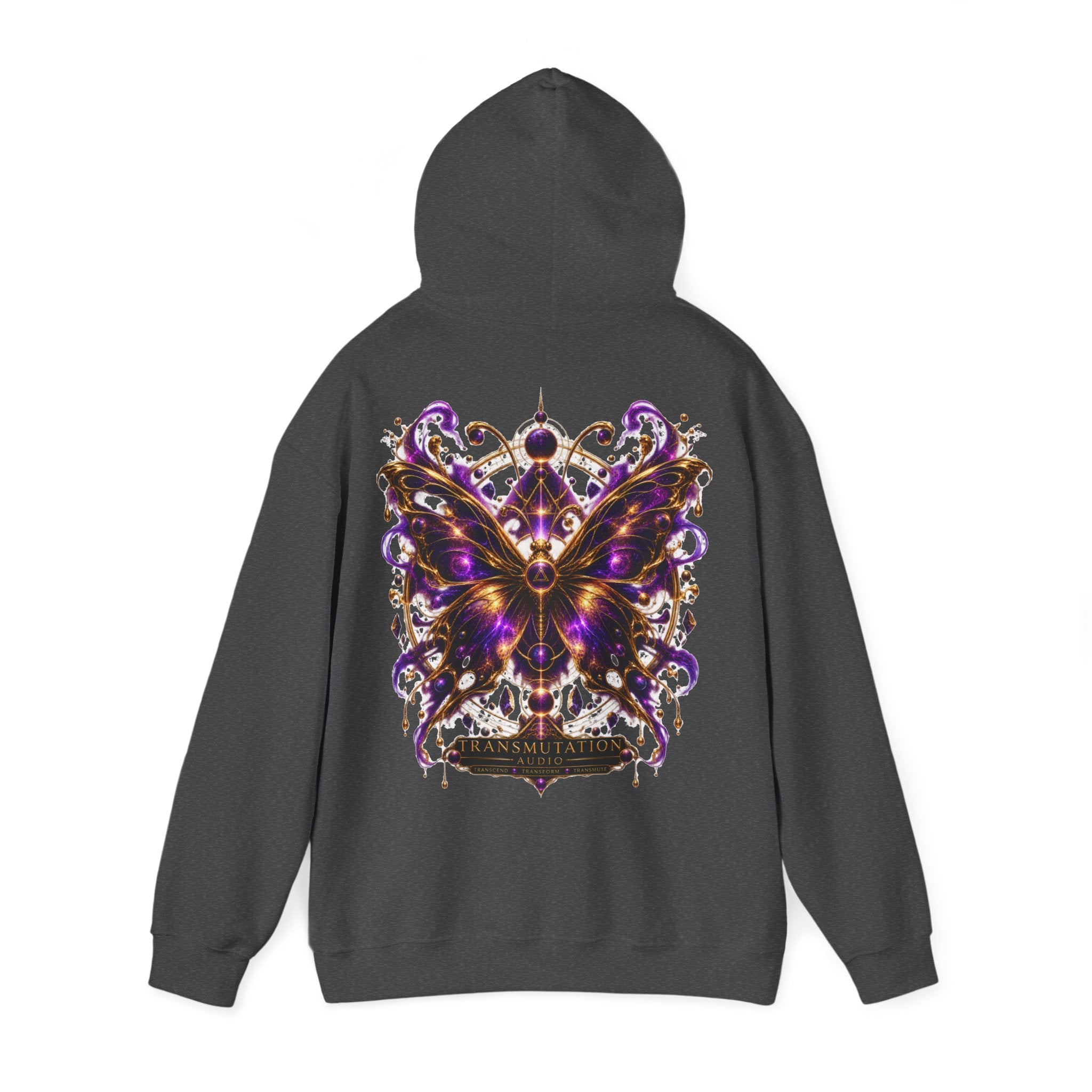 Butterfly Mandala Hoodie — Purple Gold Decorative Butterfly Back Print