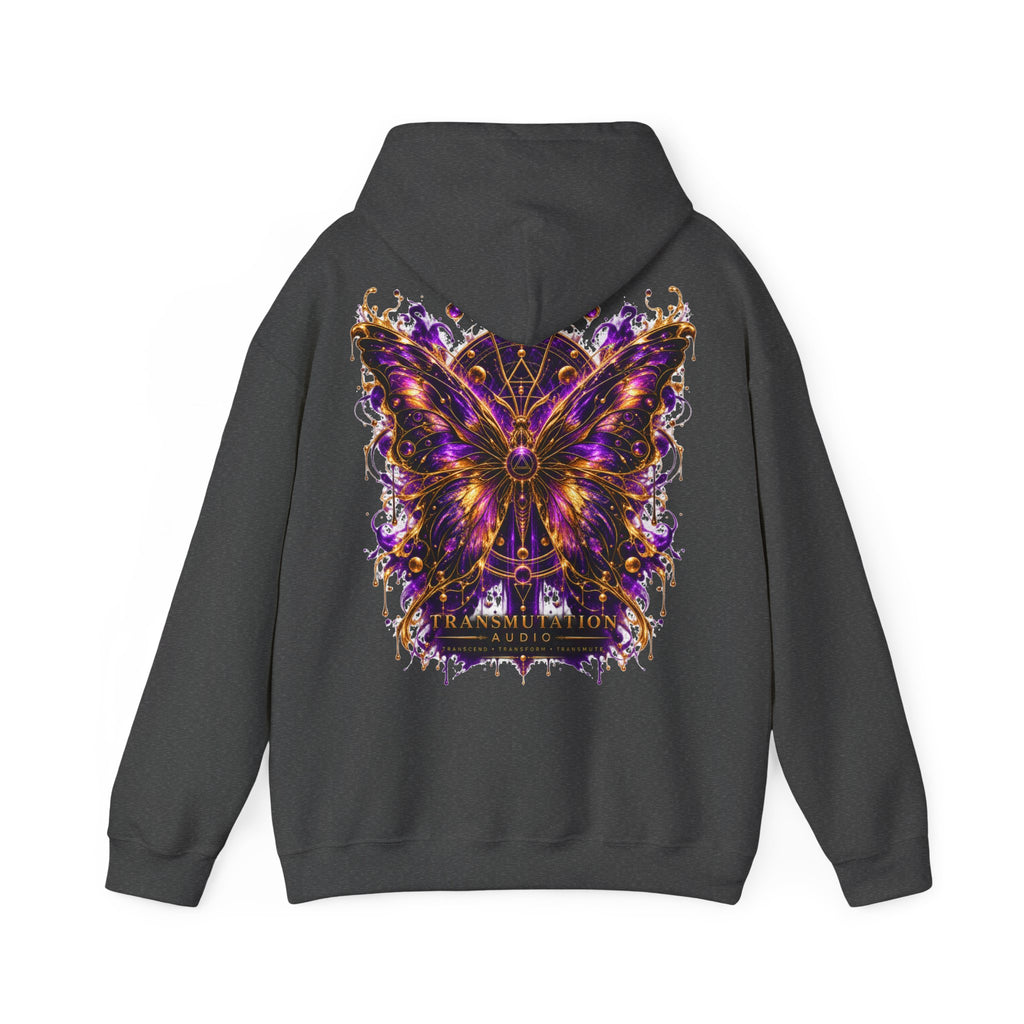 Transformation Butterfly Hoodie — Purple Gold Metamorphosis Graphic Hoodie