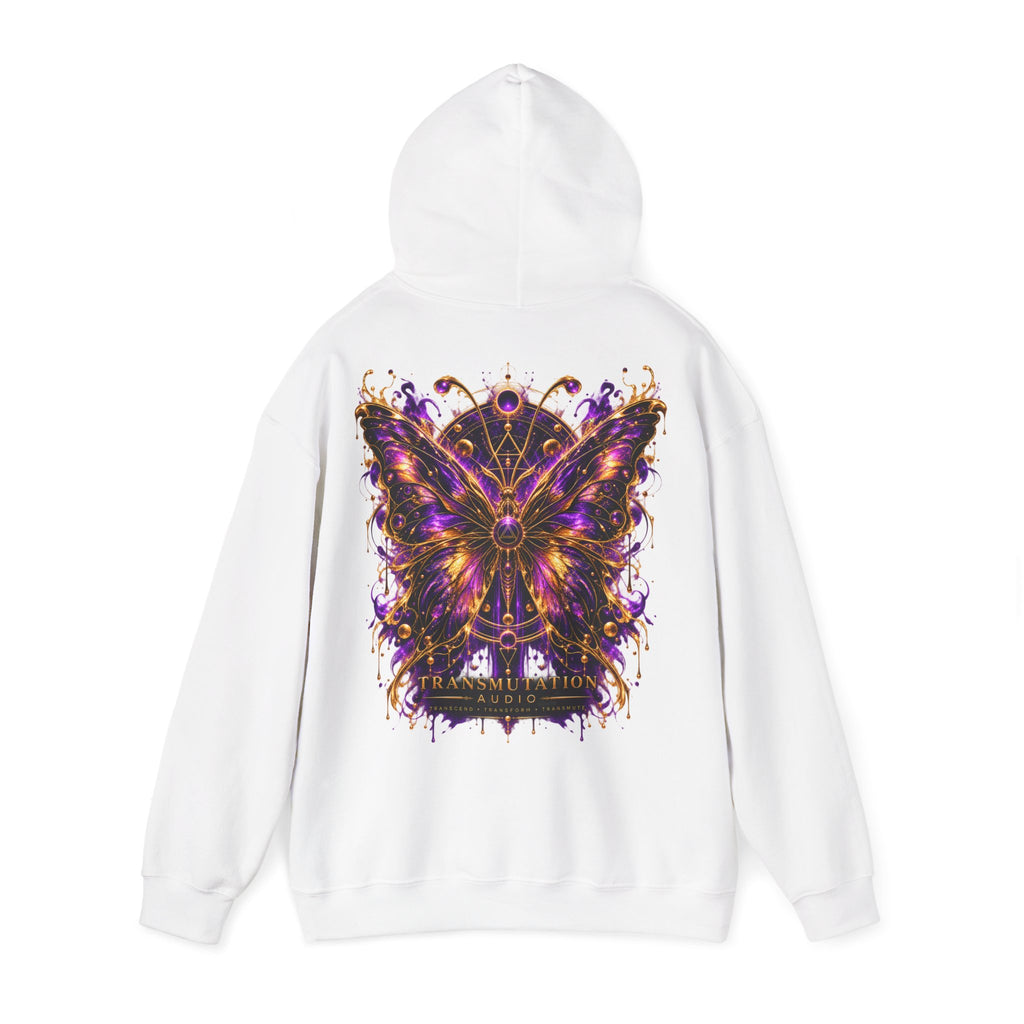 Transformation Butterfly Hoodie — Purple Gold Metamorphosis Graphic Hoodie