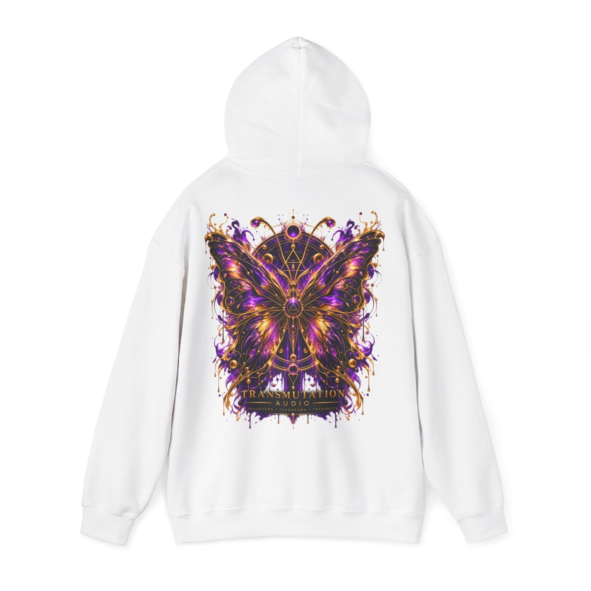 Transformation Butterfly Hoodie — Purple Gold Metamorphosis Graphic Hoodie