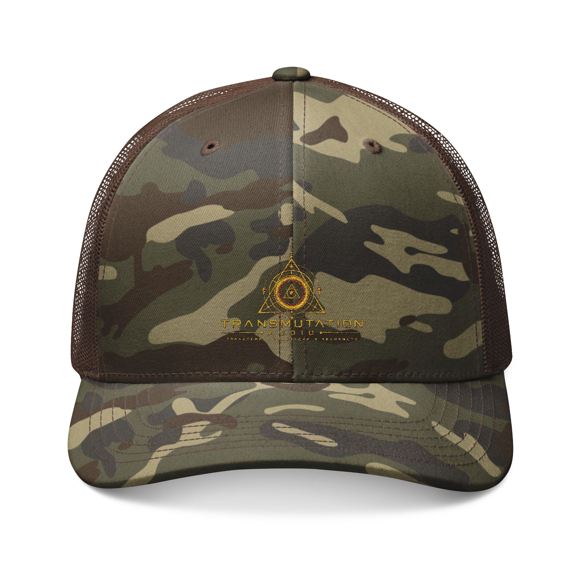 Camo Embroidered Trucker Hat — Outdoor Military-Style Mesh Cap