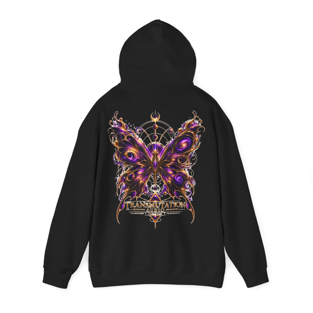 Transmutation Audio Butterfly Hoodie — Psychedelic Purple Metamorphosis Sweatshirt