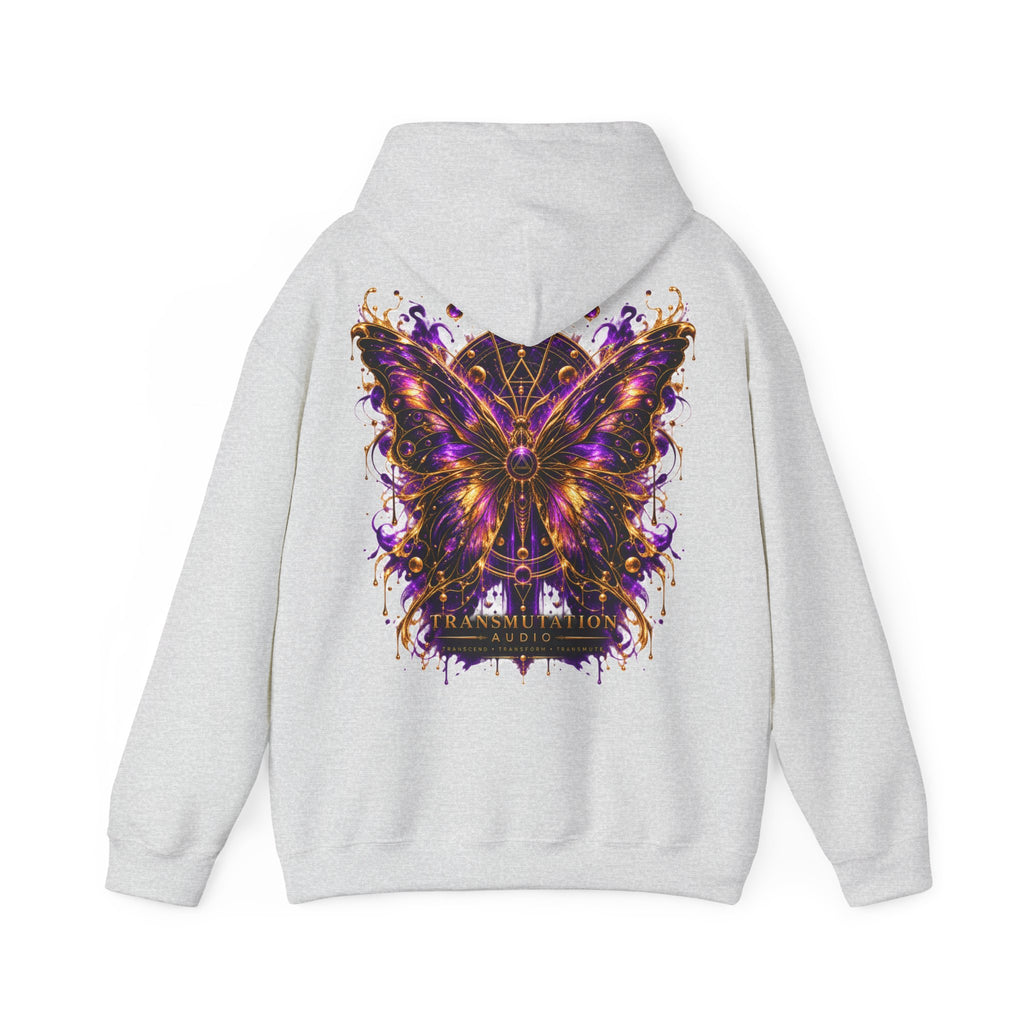 Transformation Butterfly Hoodie — Purple Gold Metamorphosis Graphic Hoodie