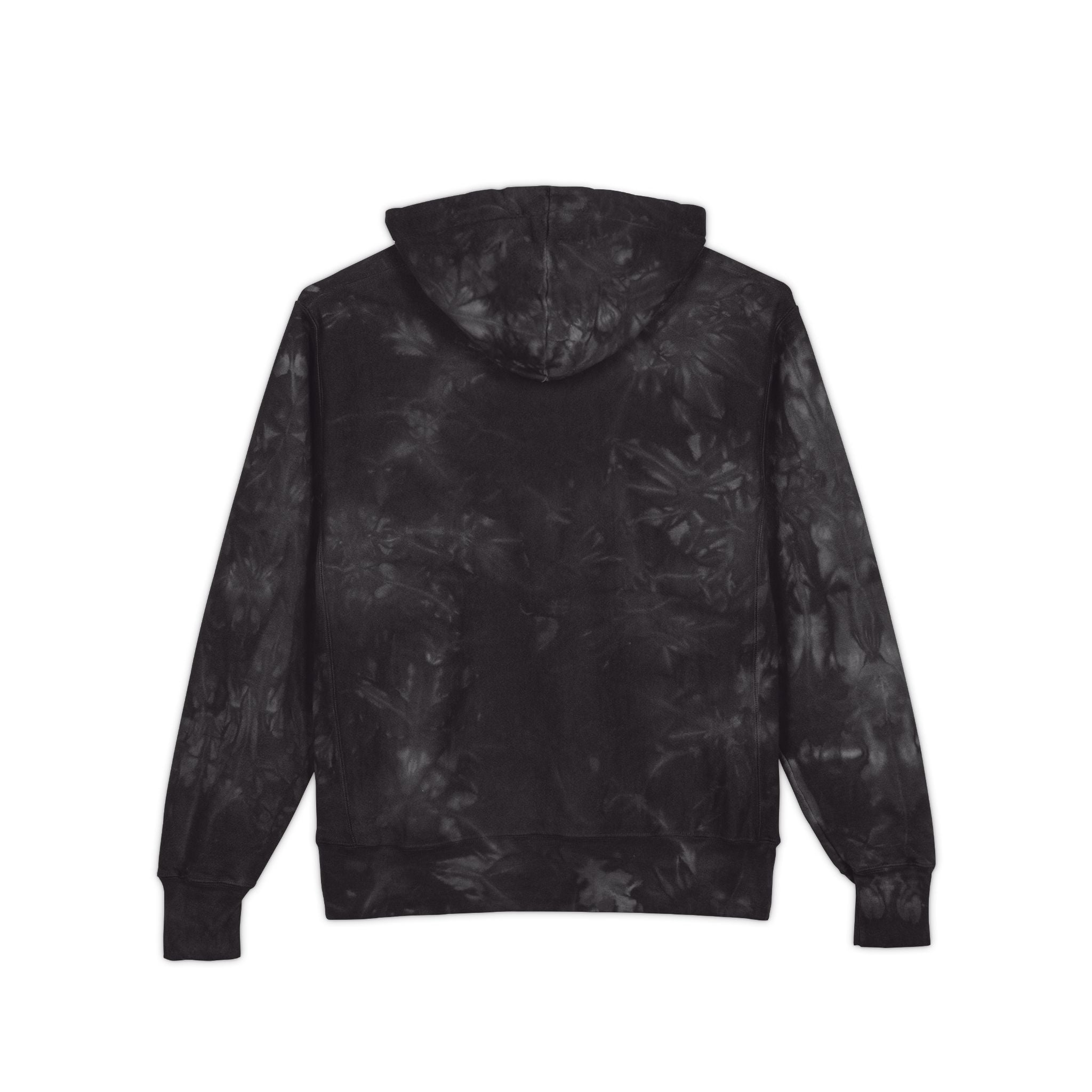 Tie-Dye Embroidered Hoodie — Black Champion-Style with Graphic Logo