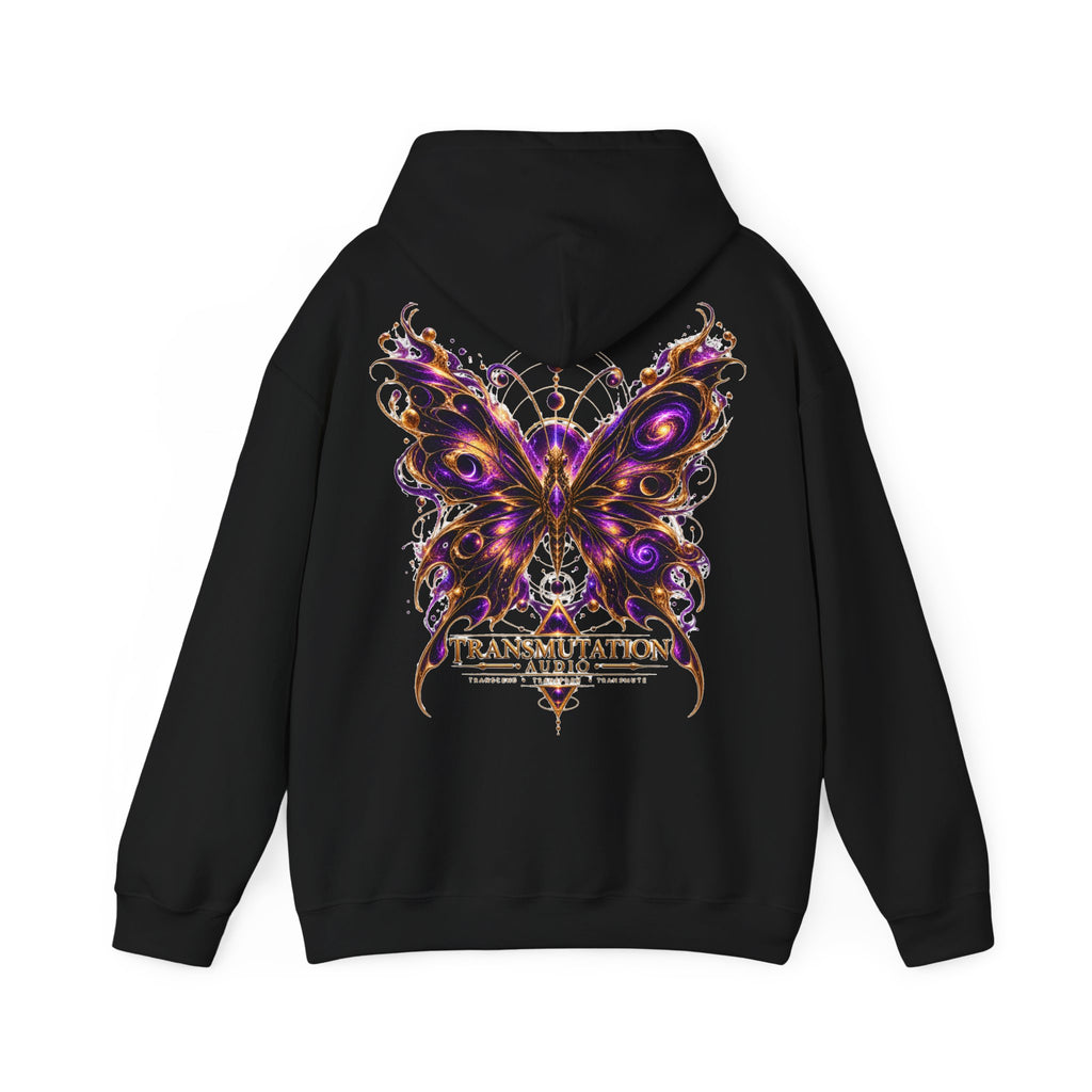 Transmutation Audio Butterfly Hoodie — Psychedelic Purple Metamorphosis Sweatshirt