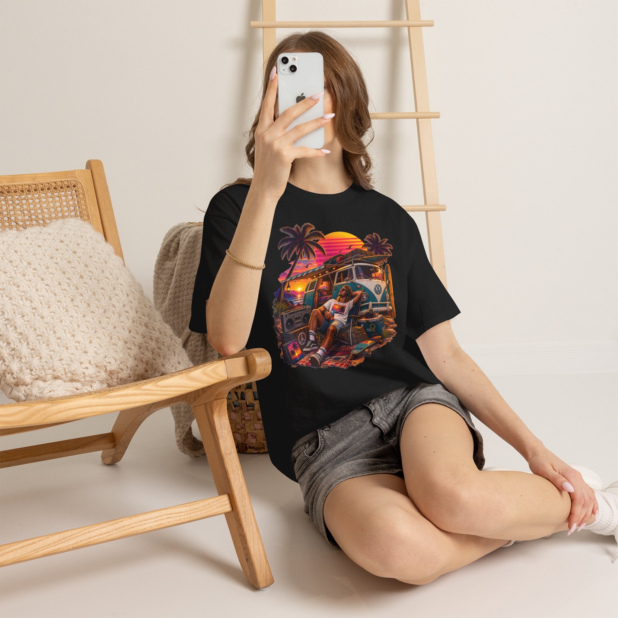 Retro Van Life T-Shirt  80s Sunset Camper Music Graphic Tee
