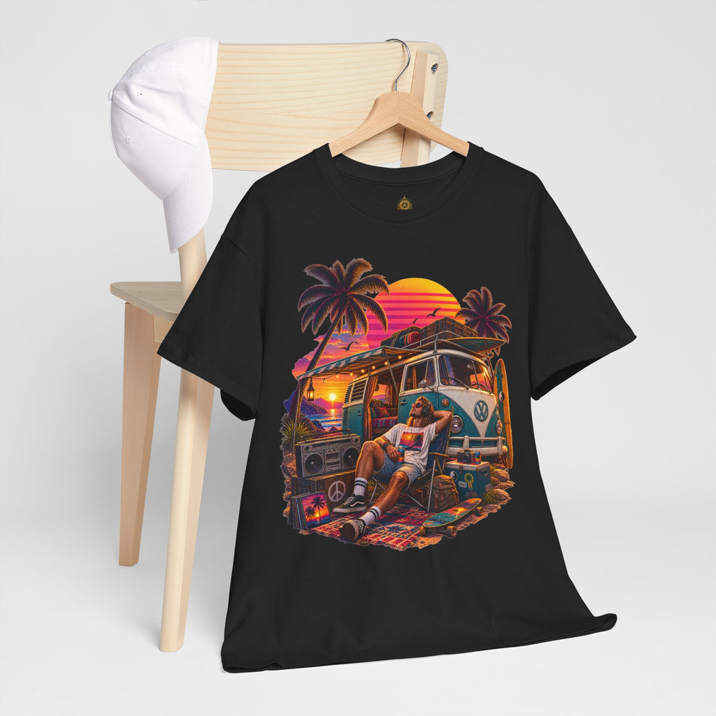 Retro Van Life T-Shirt  80s Sunset Camper Music Graphic Tee