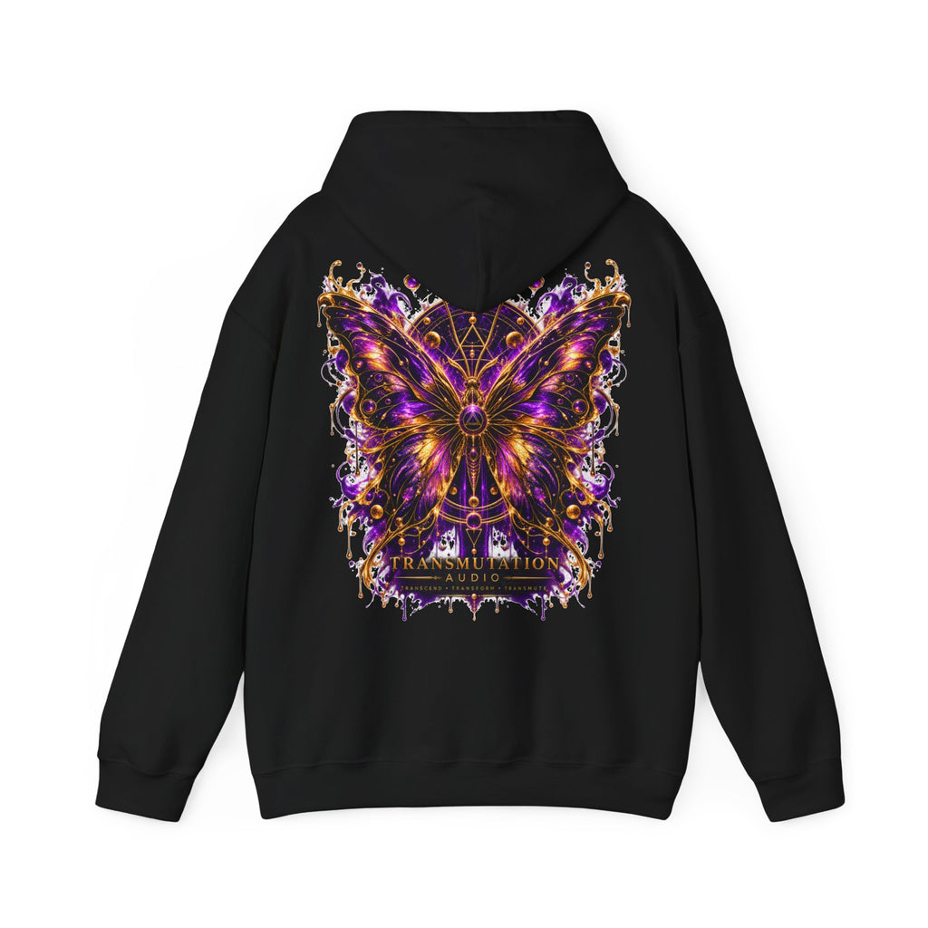 Transformation Butterfly Hoodie — Purple Gold Metamorphosis Graphic Hoodie