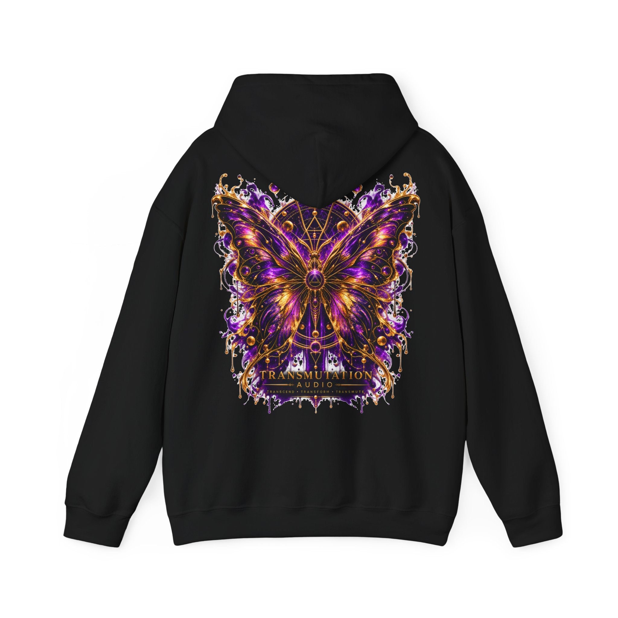 Transformation Butterfly Hoodie — Purple Gold Metamorphosis Graphic Hoodie