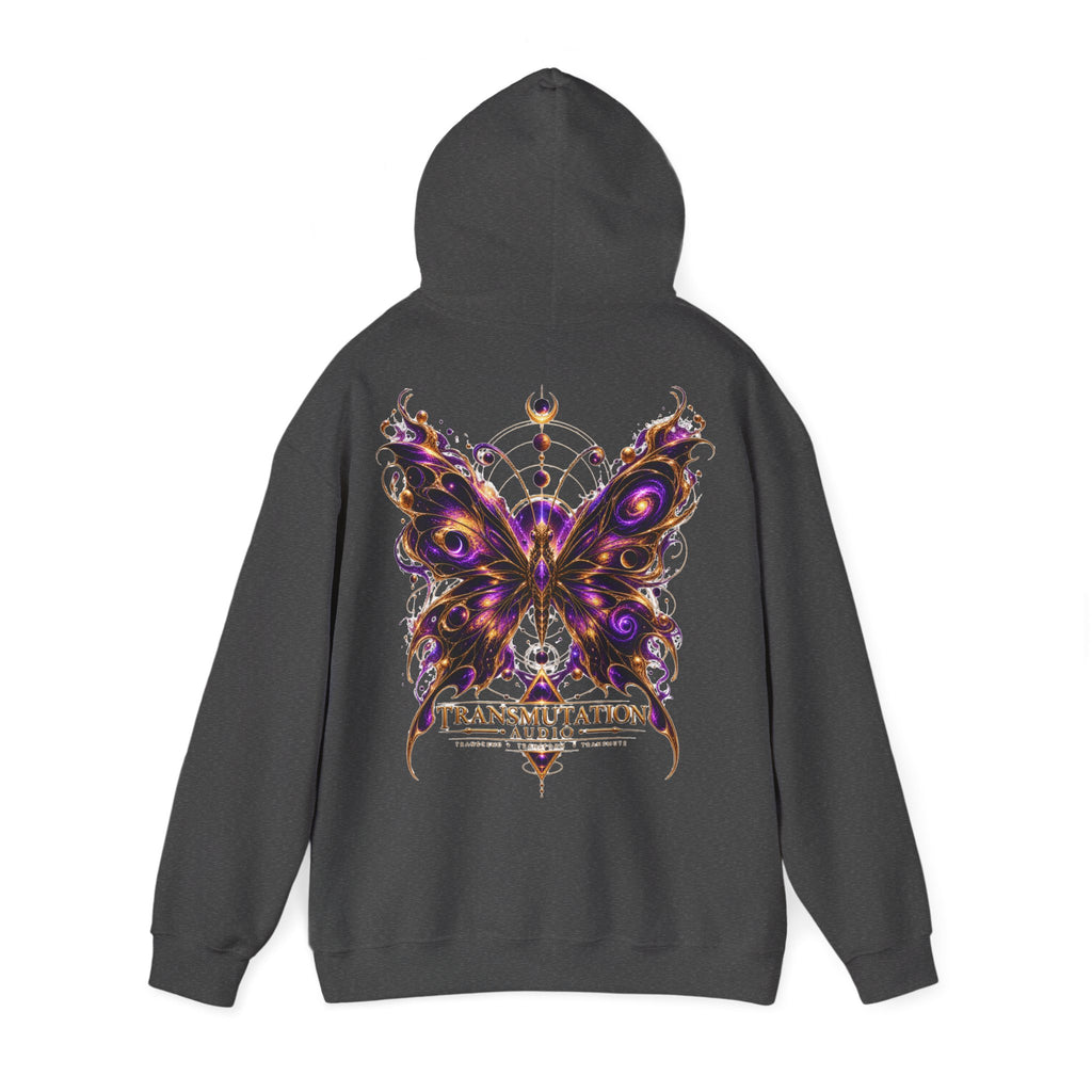 Transmutation Audio Butterfly Hoodie — Psychedelic Purple Metamorphosis Sweatshirt