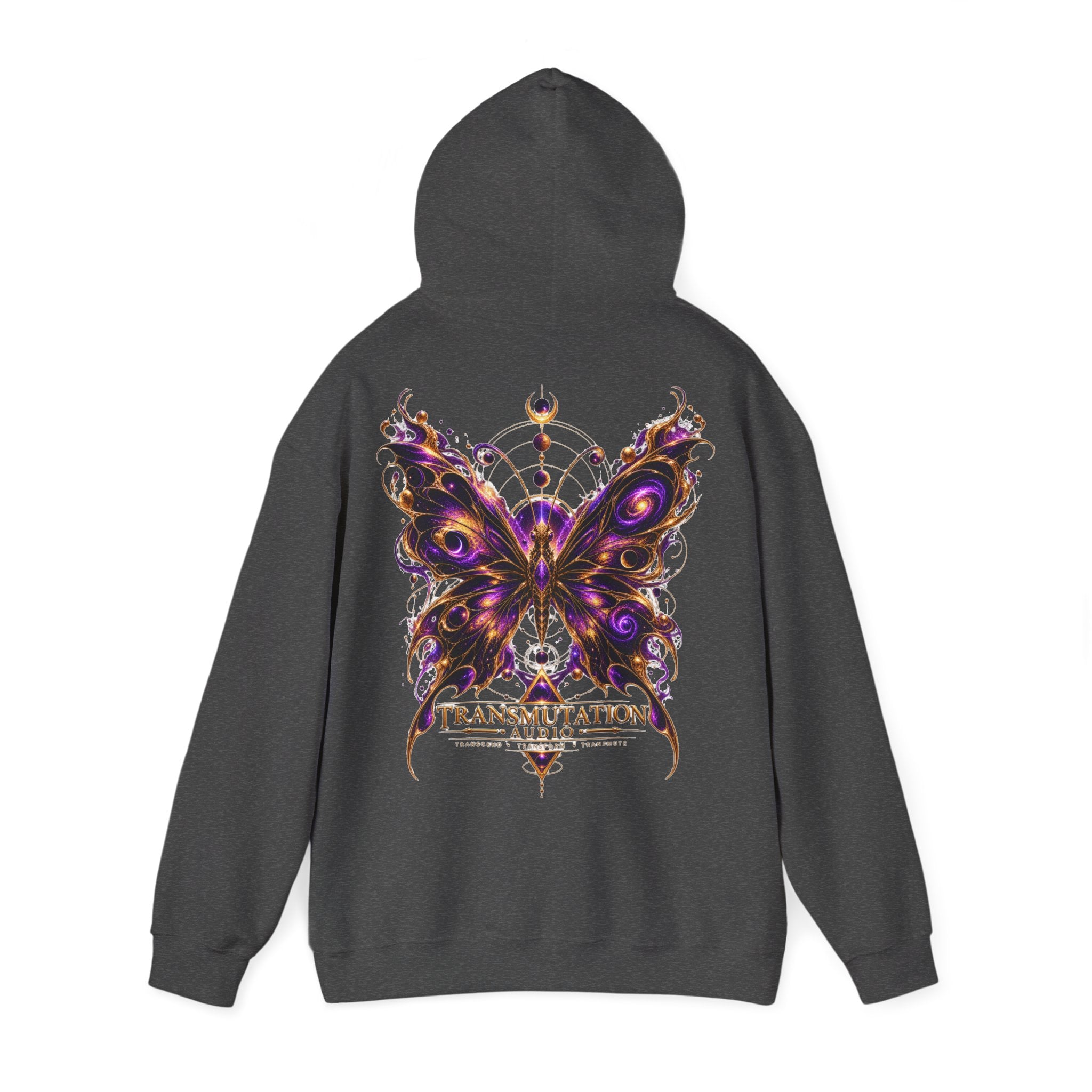 Transmutation Audio Butterfly Hoodie — Psychedelic Purple Metamorphosis Sweatshirt