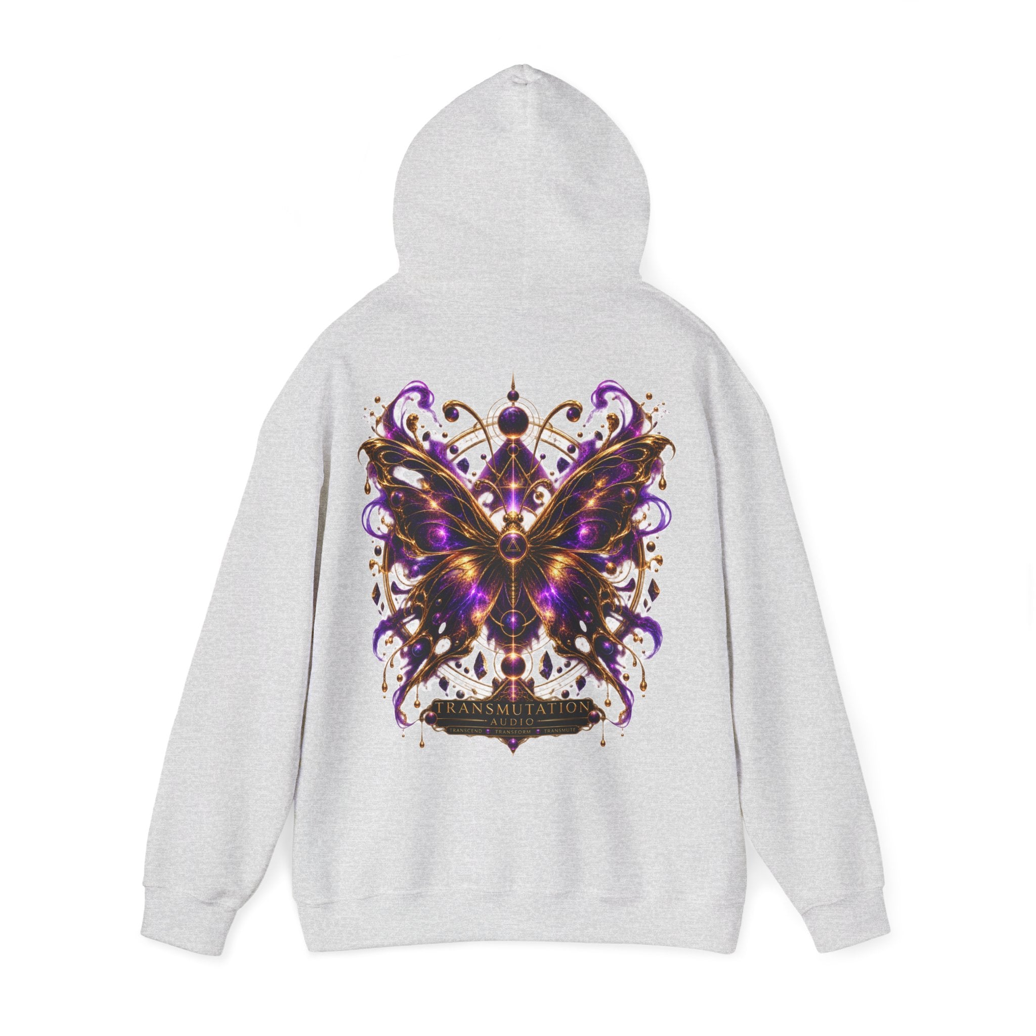 Butterfly Mandala Hoodie — Purple Gold Decorative Butterfly Back Print