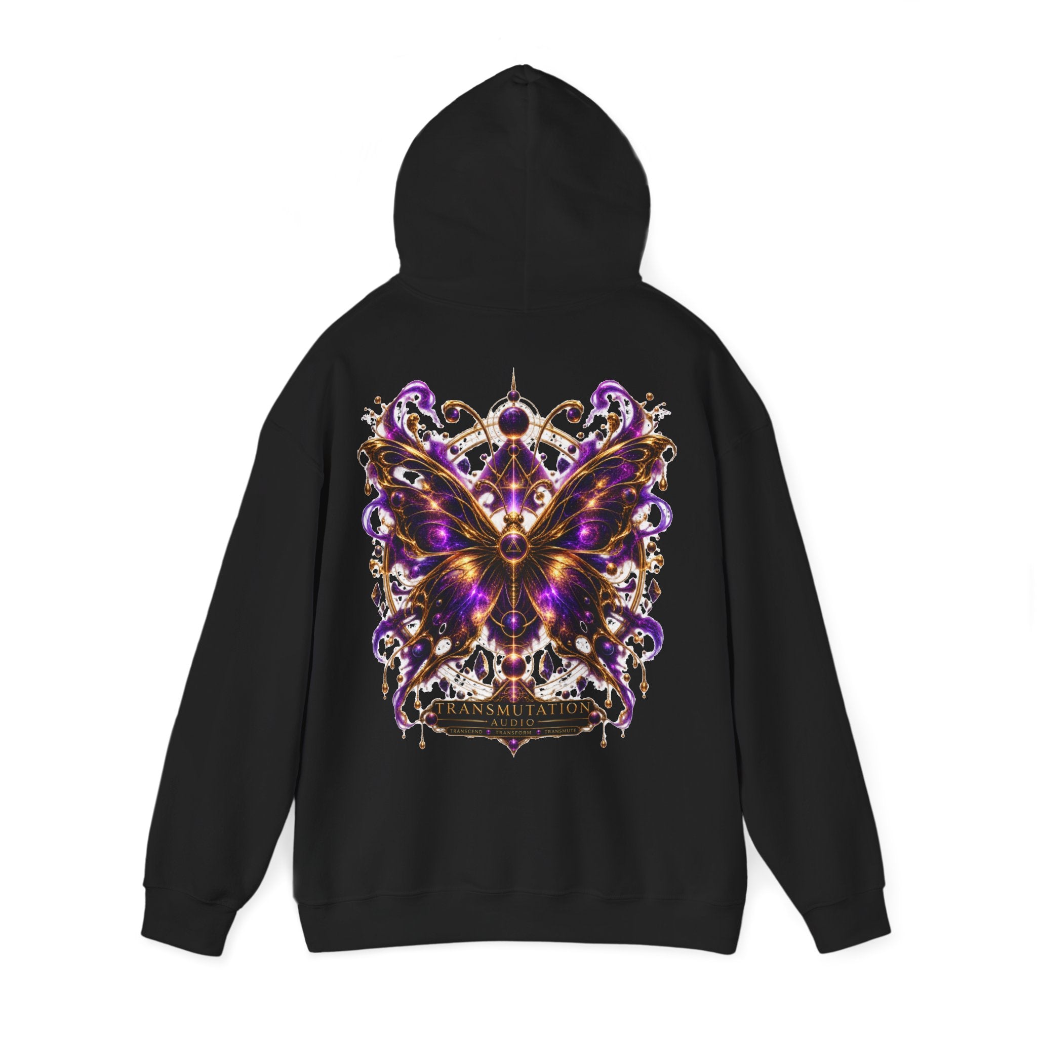 Butterfly Mandala Hoodie — Purple Gold Decorative Butterfly Back Print