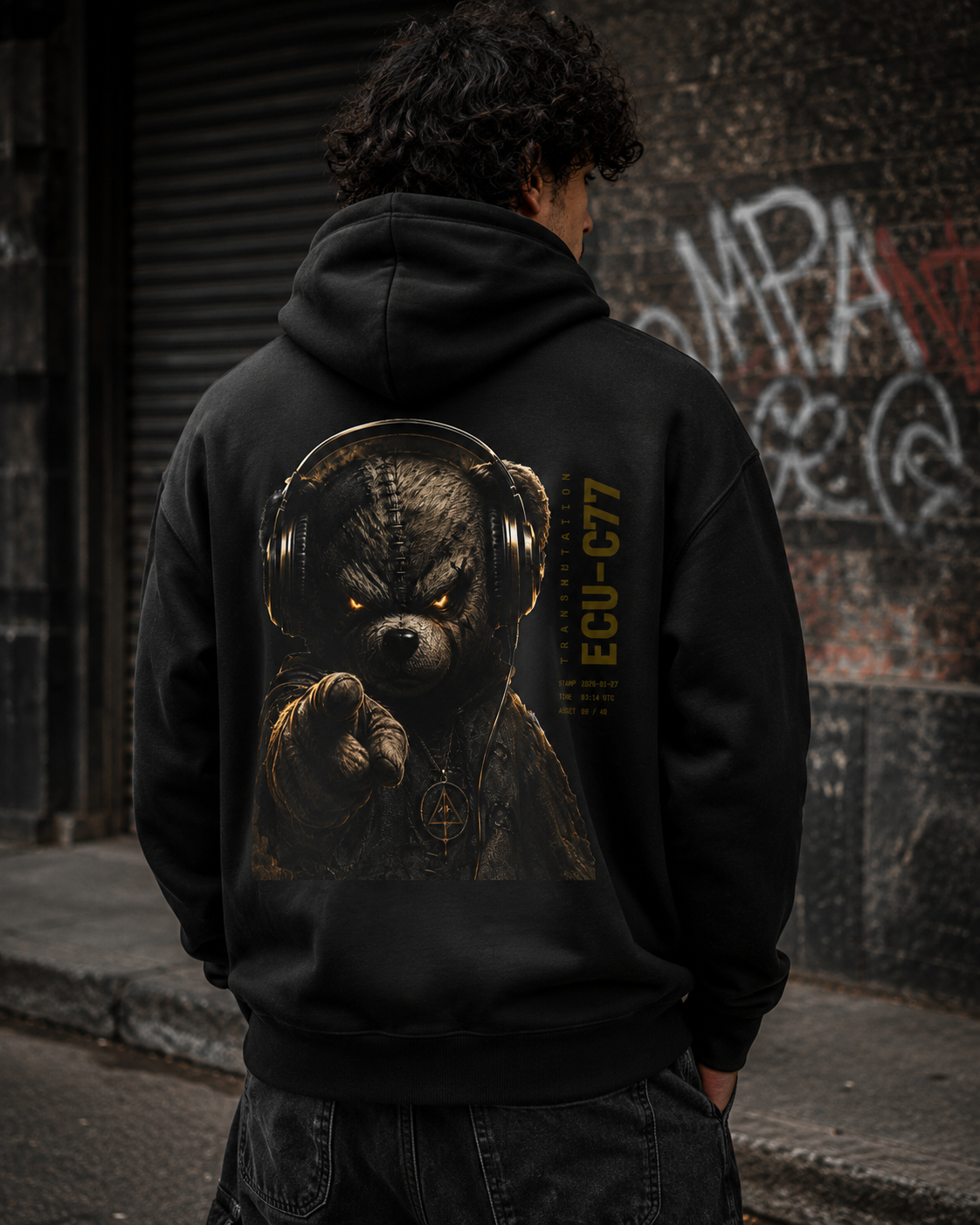 Hoodie - Tactical Teddy Pointing Graphic Pullover