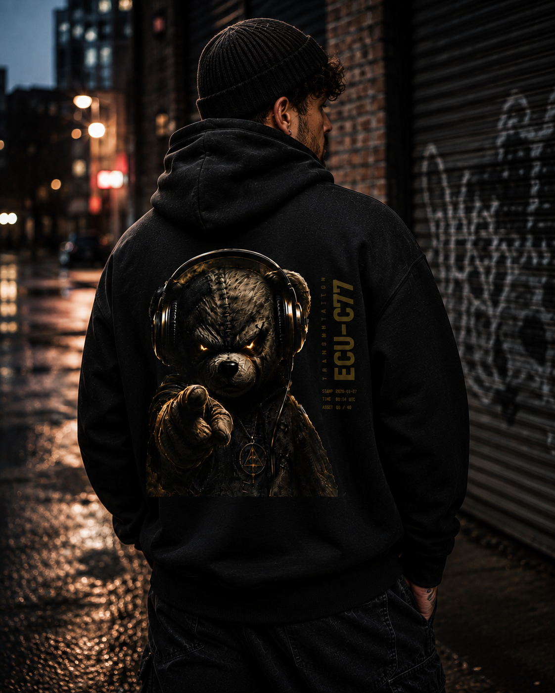 Hoodie - Tactical Teddy Pointing Graphic Pullover