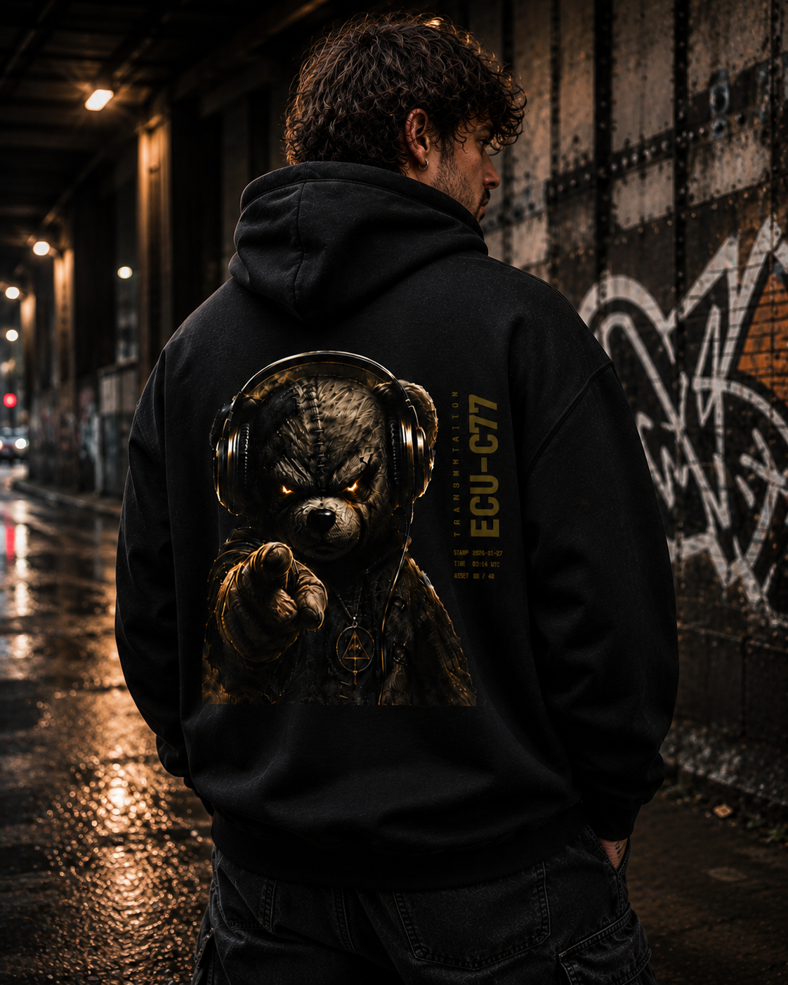 Hoodie - Tactical Teddy Pointing Graphic Pullover