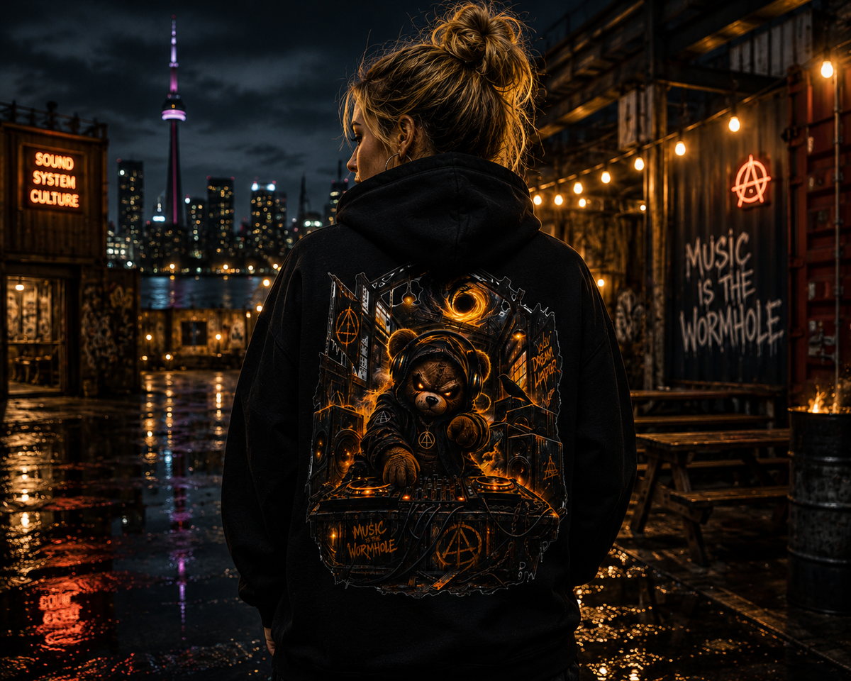Occult DJ Hoodie — Neon Teddy Turntable Streetwear