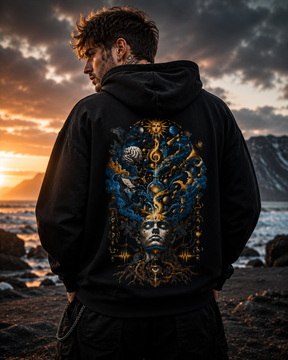 Mystic Musician Hoodie — Surreal Golden Treble Clef Art Sweatshirt