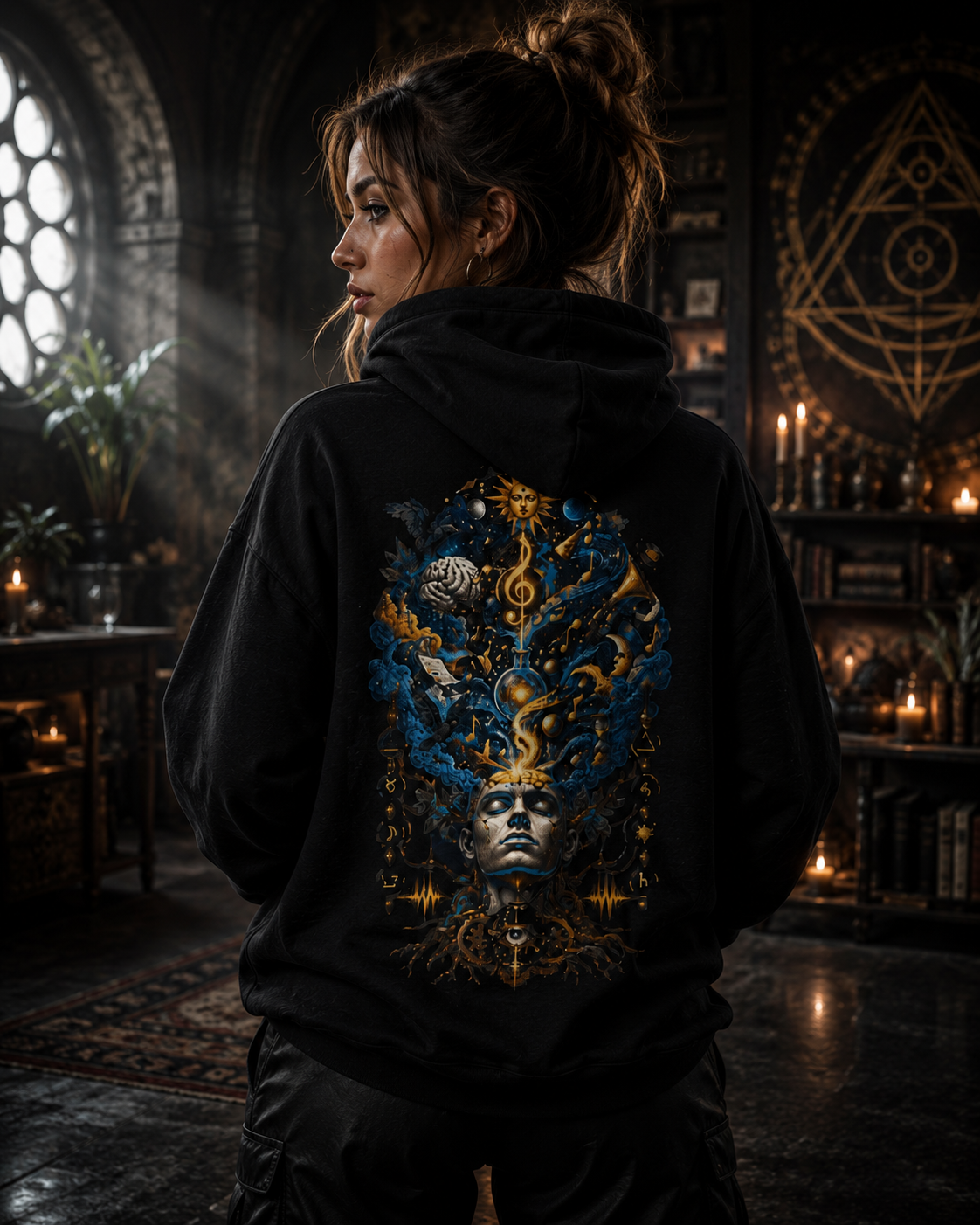 Mystic Musician Hoodie — Surreal Golden Treble Clef Art Sweatshirt