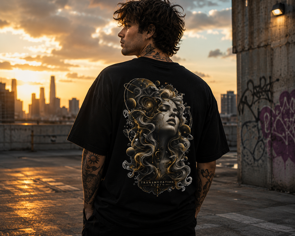 Medusa-Inspired Graphic Tee — Surreal Goddess Art Back Print