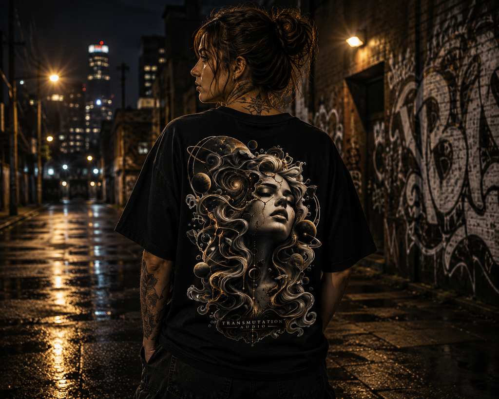 Medusa-Inspired Graphic Tee — Surreal Goddess Art Back Print