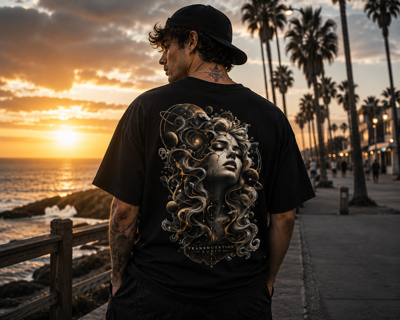 Medusa-Inspired Graphic Tee — Surreal Goddess Art Back Print