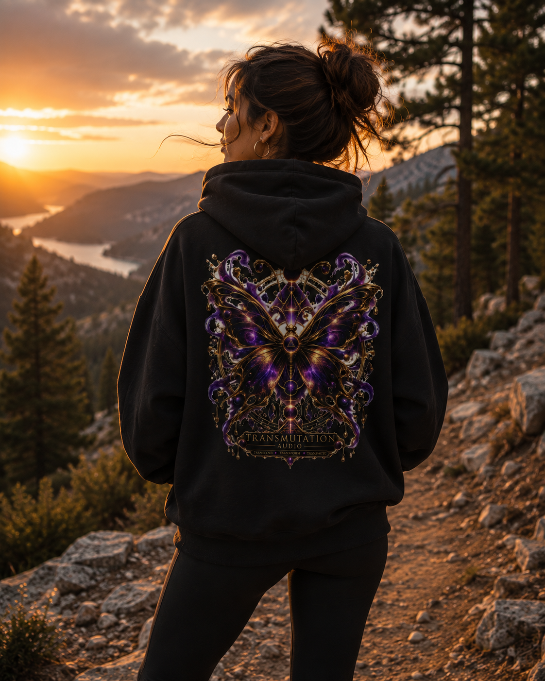 Butterfly Mandala Hoodie — Purple Gold Decorative Butterfly Back Print
