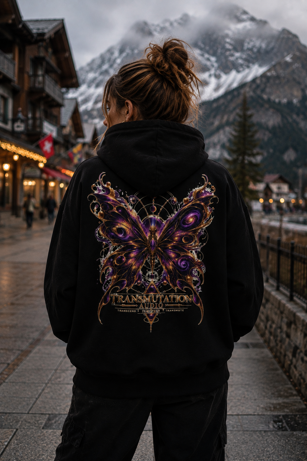 Transmutation Audio Butterfly Hoodie — Psychedelic Purple Metamorphosis Sweatshirt