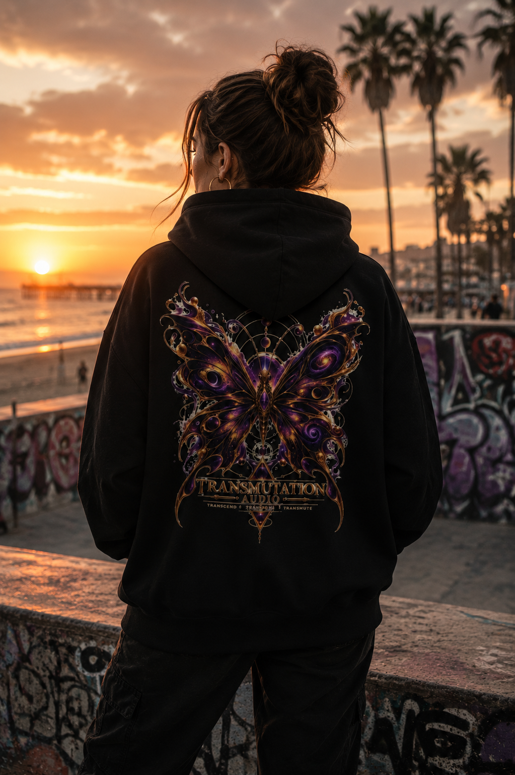 Transmutation Audio Butterfly Hoodie — Psychedelic Purple Metamorphosis Sweatshirt
