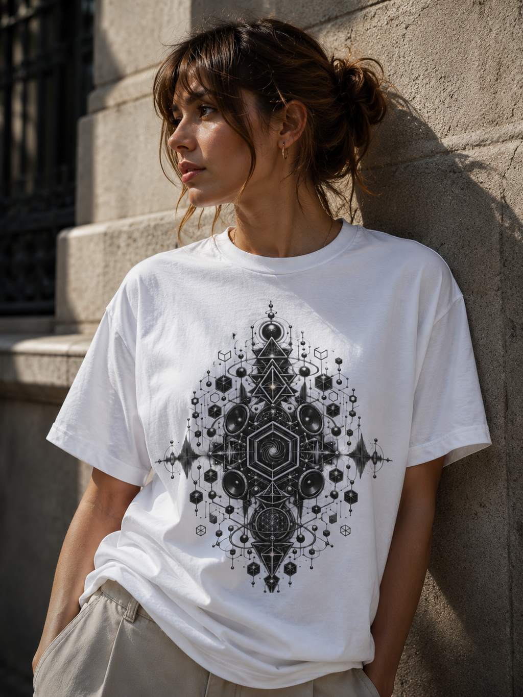 Geometric Mandala Pattern T-Shirt  Symmetrical  Design