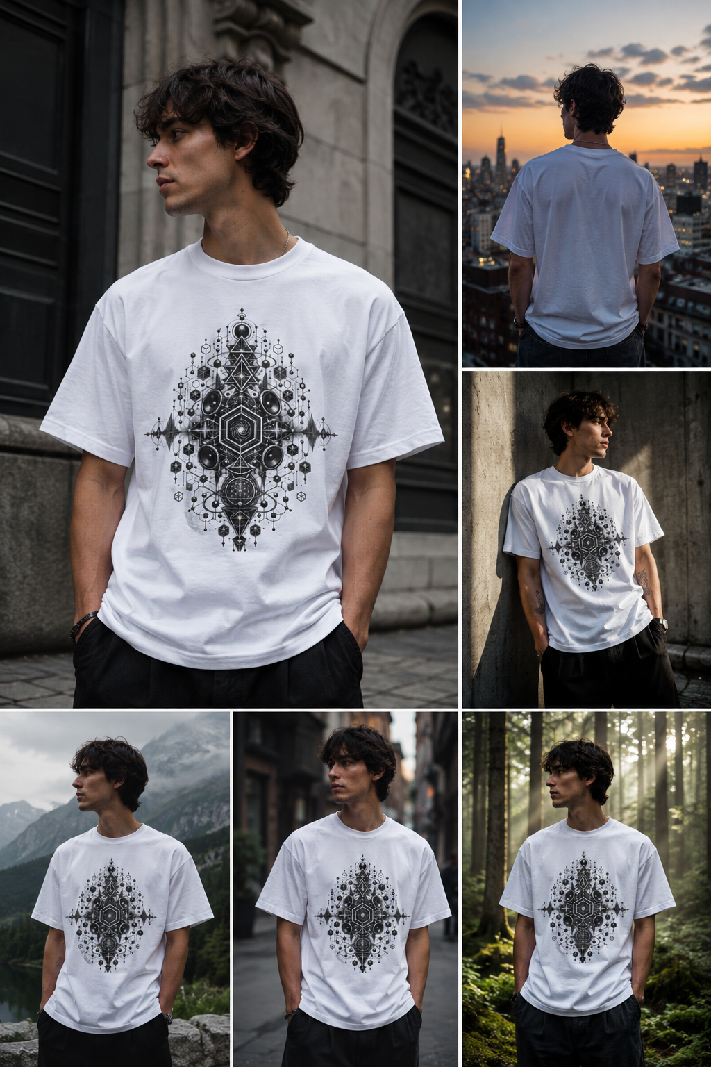 Geometric Mandala Pattern T-Shirt  Symmetrical  Design