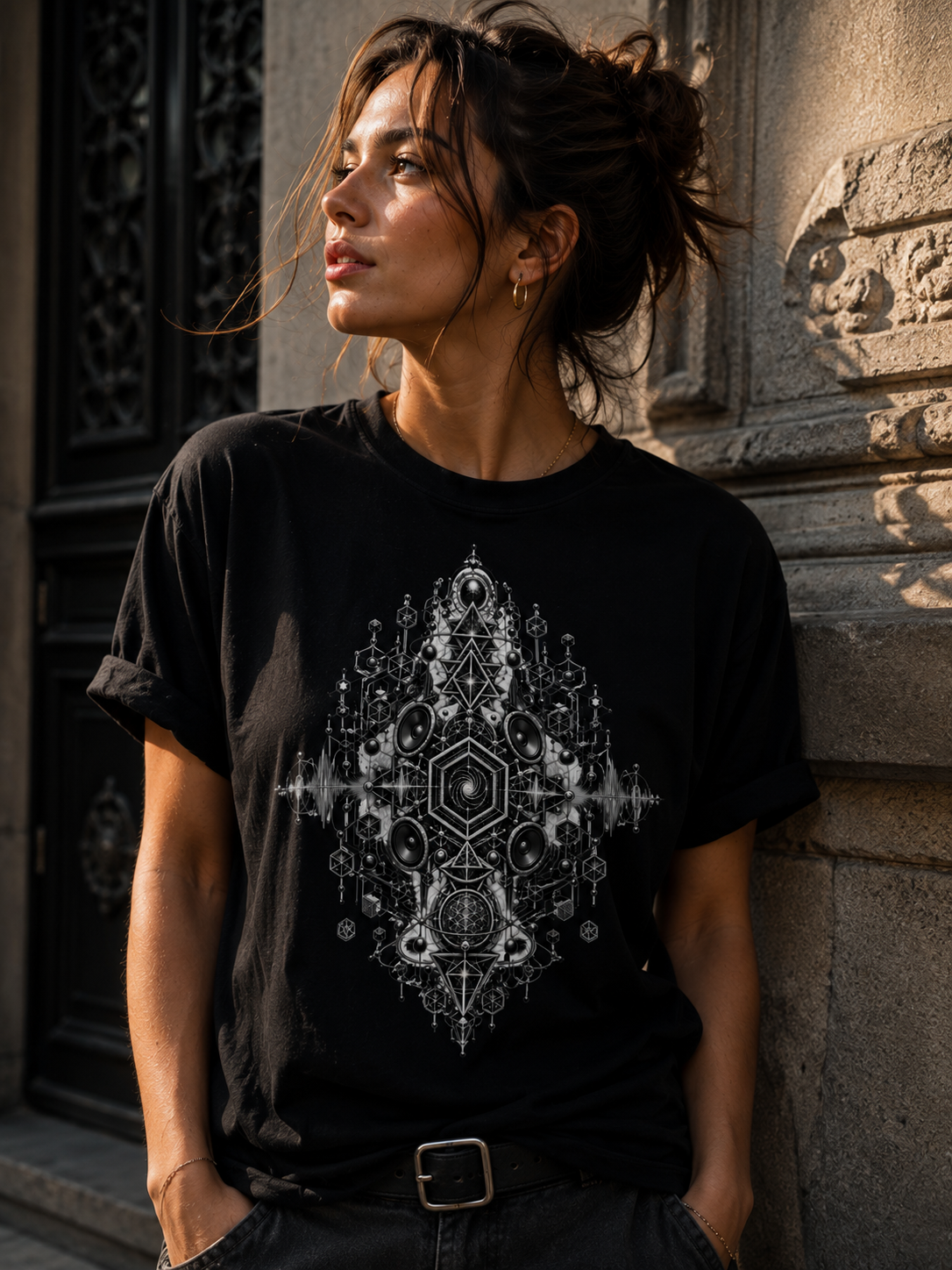 Geometric Mandala Pattern T-Shirt  Symmetrical  Design
